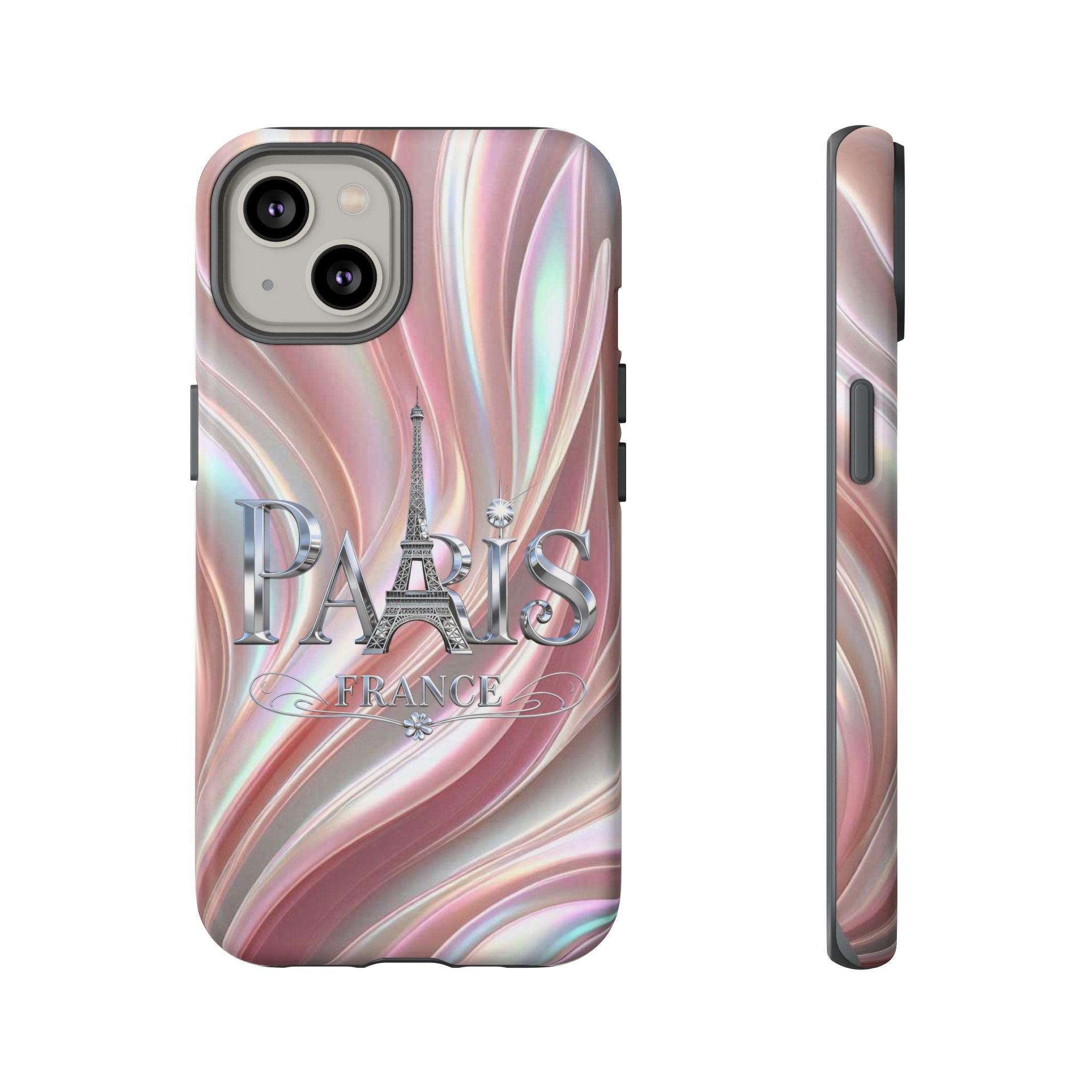Paris Eiffel Phone Case — Iridescent Swirl Tough Case Printify