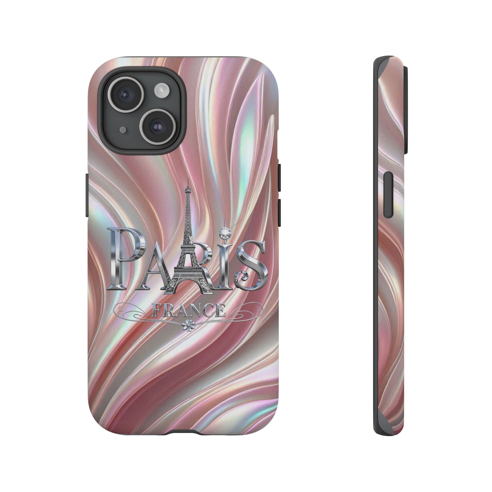 Paris Eiffel Phone Case — Iridescent Swirl Tough Case Printify
