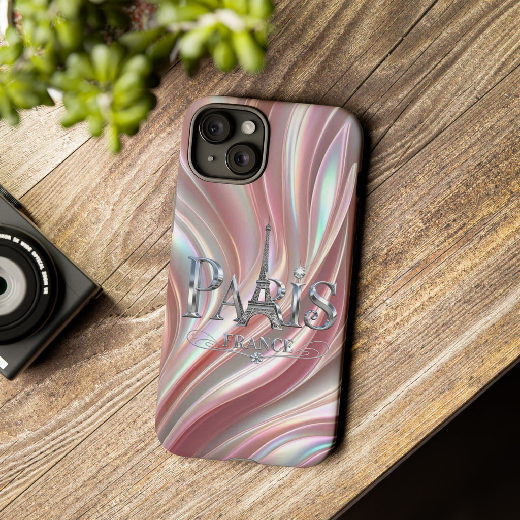 Paris Eiffel Phone Case — Iridescent Swirl Tough Case Printify
