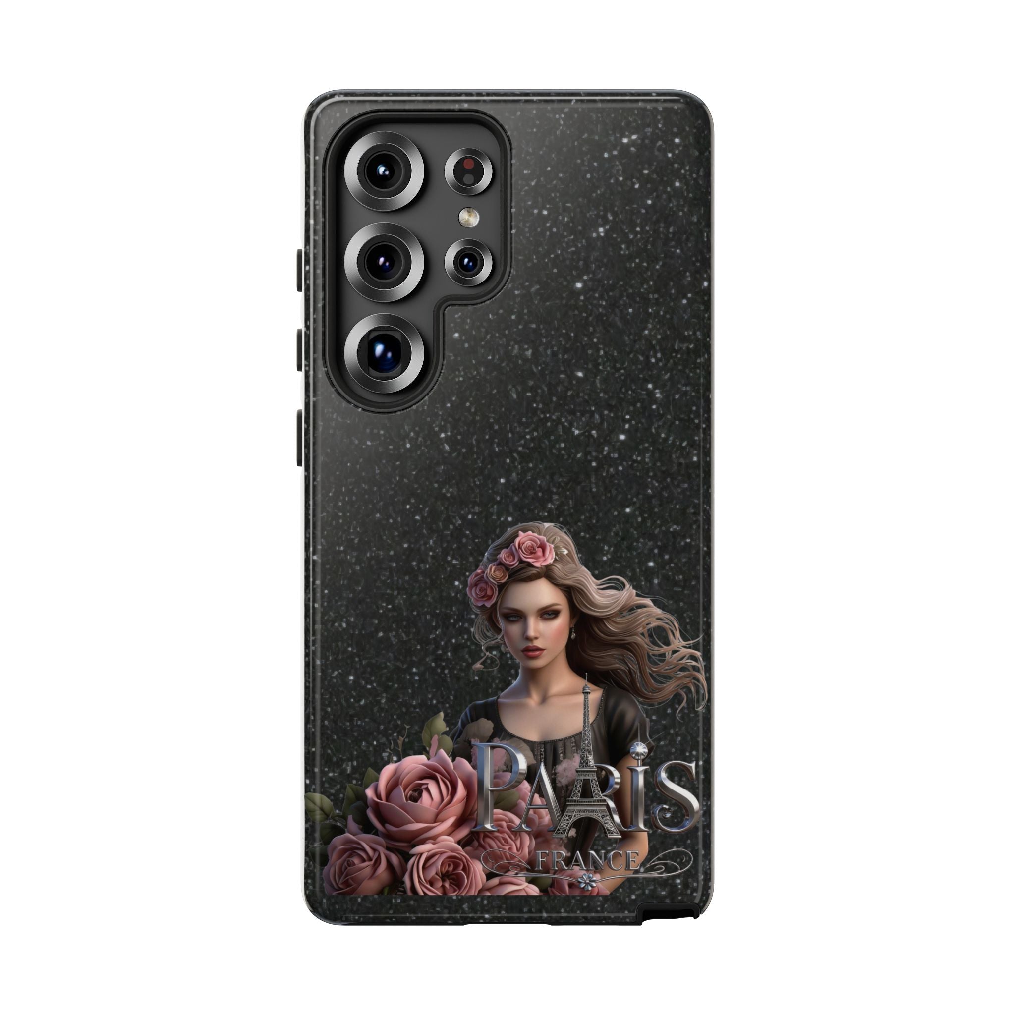 Floral Gothic Phone Case — Rose Crowned Woman on Sparkle Black Printify