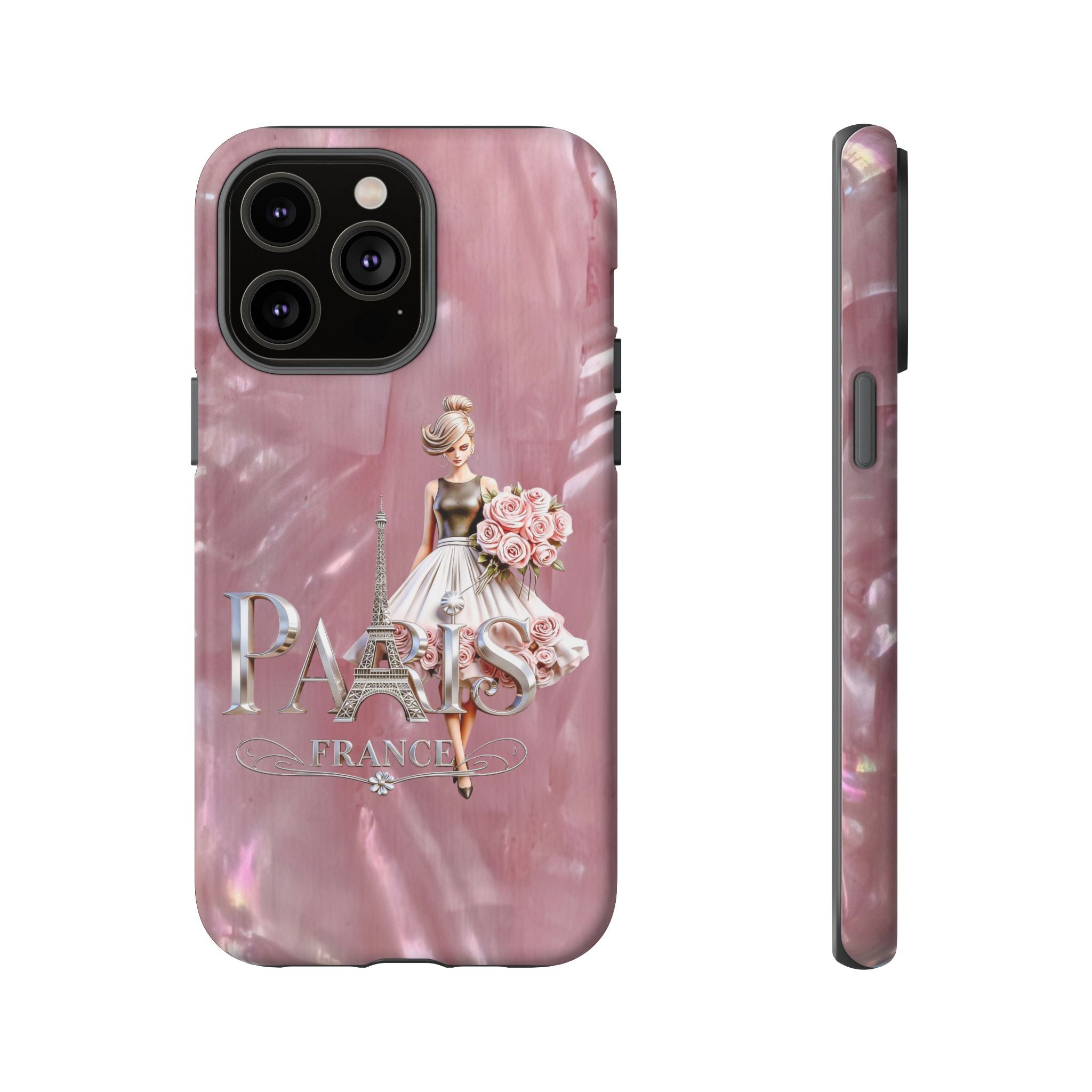 Paris Floral Phone Case - Pink Eiffel Tower Fashion Girl Tough Case Printify