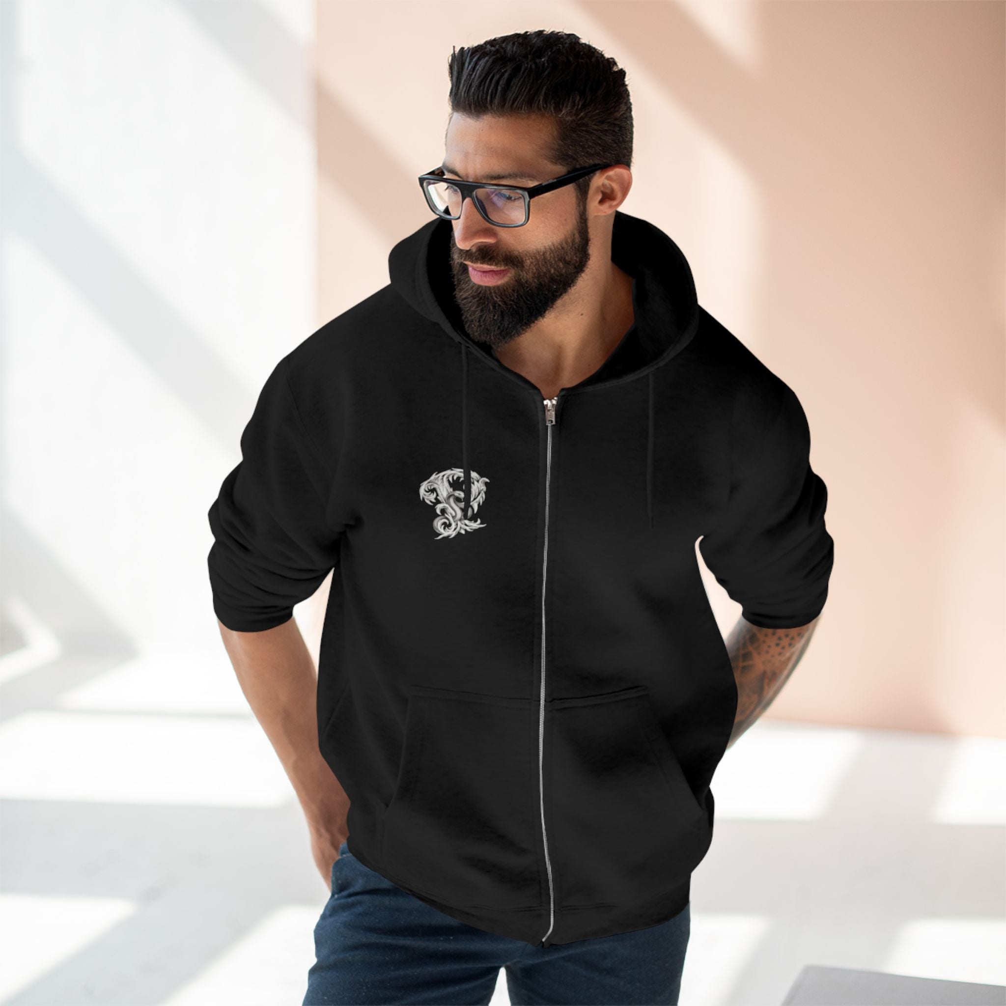 Ember & Serpent Zip Hoodie — Minimal Mythic Graphic Zip-Up Printify