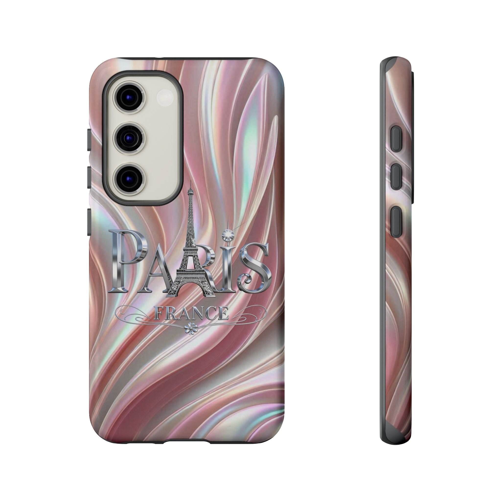 Paris Eiffel Phone Case — Iridescent Swirl Tough Case Printify