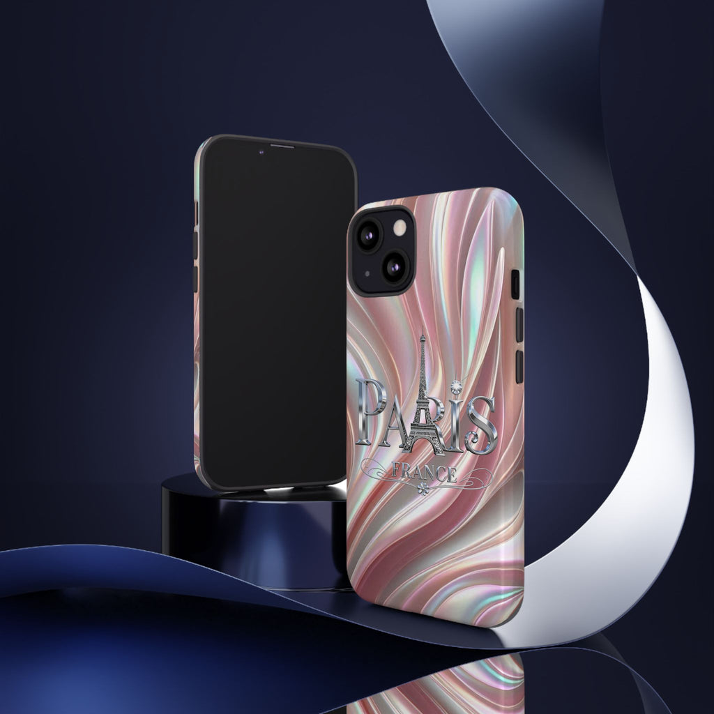 Paris Eiffel Phone Case — Iridescent Swirl Tough Case Printify