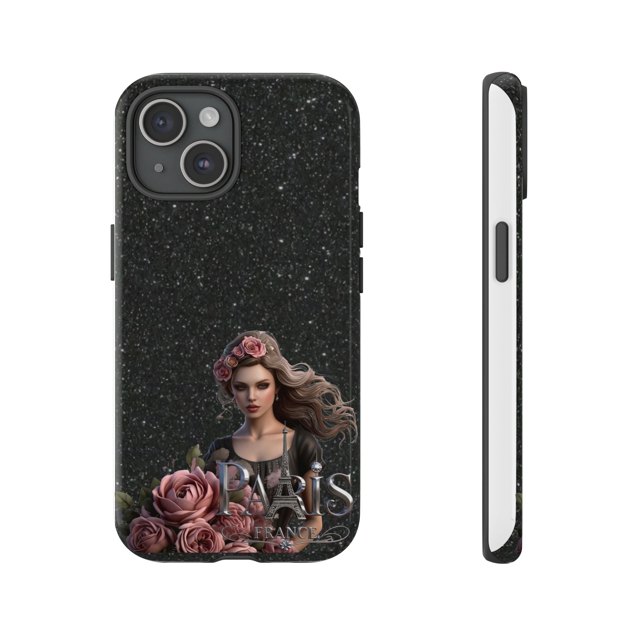 Floral Gothic Phone Case — Rose Crowned Woman on Sparkle Black Printify