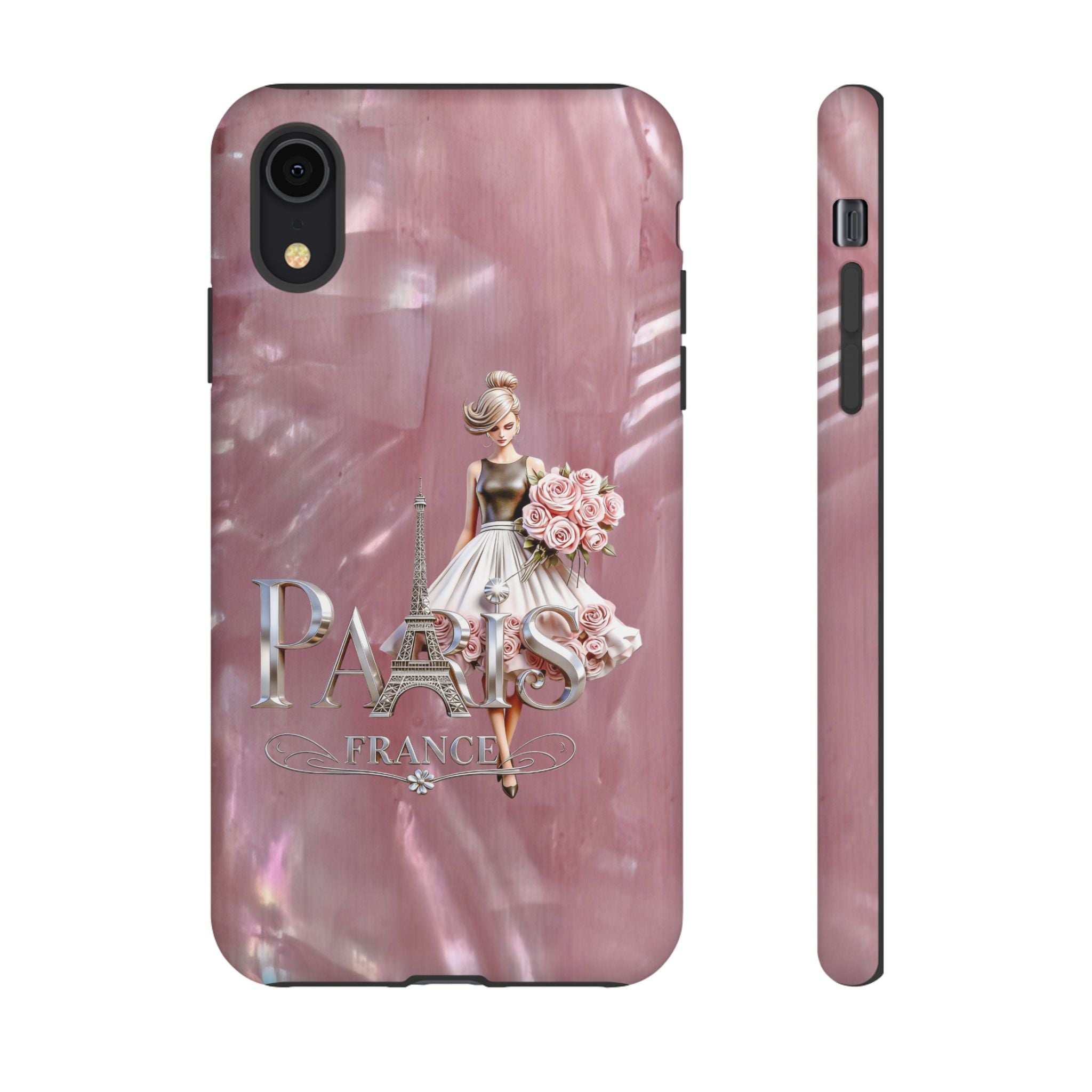 Paris Floral Phone Case - Pink Eiffel Tower Fashion Girl Tough Case Printify