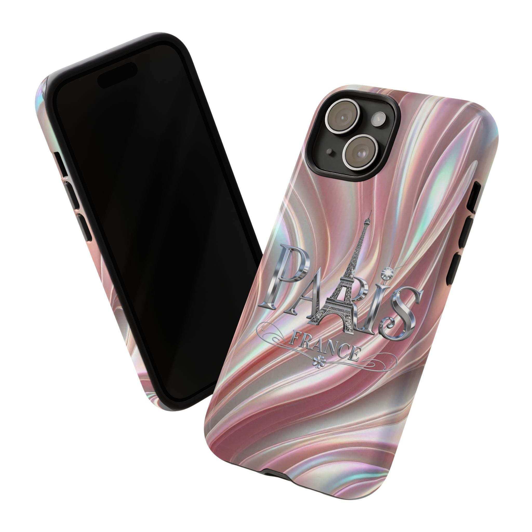 Paris Eiffel Phone Case — Iridescent Swirl Tough Case Printify