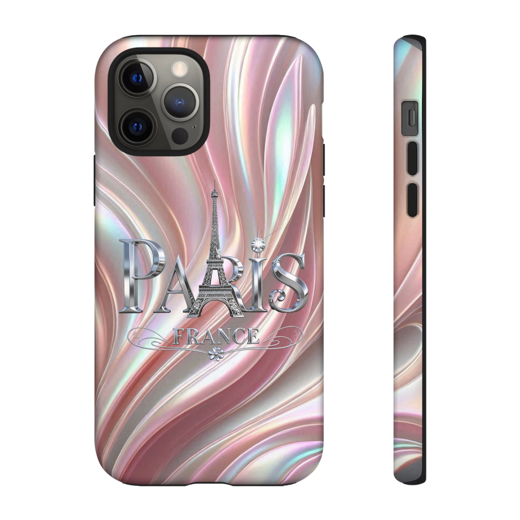 Paris Eiffel Phone Case — Iridescent Swirl Tough Case Printify
