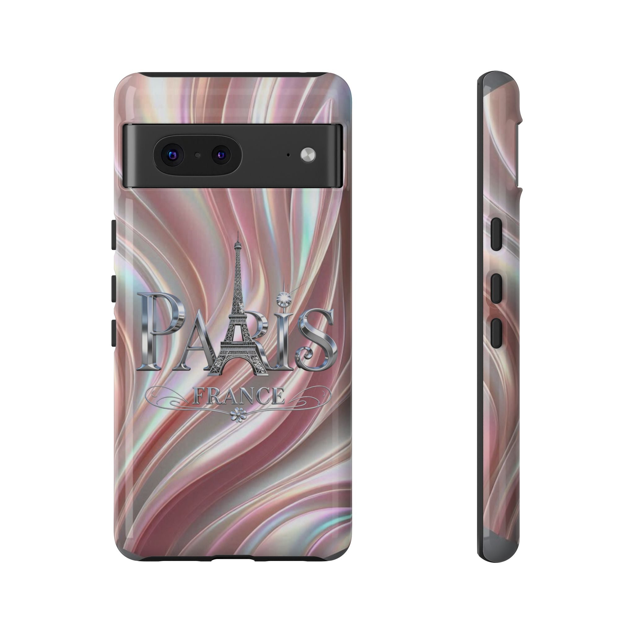 Paris Eiffel Phone Case — Iridescent Swirl Tough Case Printify