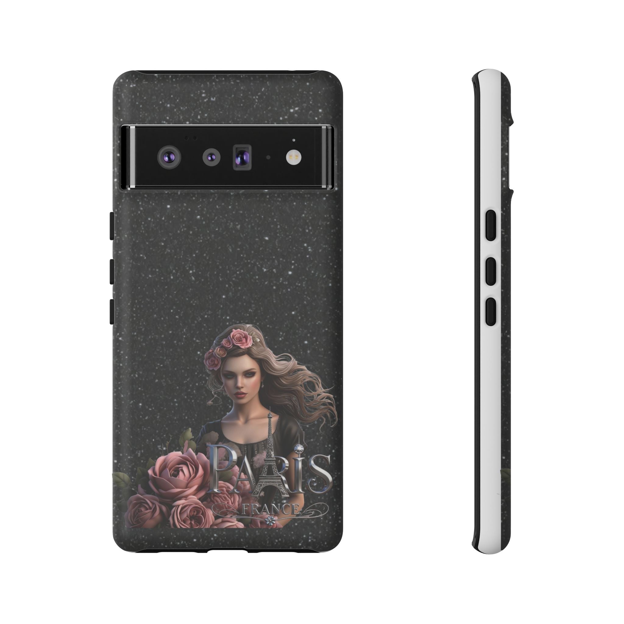 Floral Gothic Phone Case — Rose Crowned Woman on Sparkle Black Printify