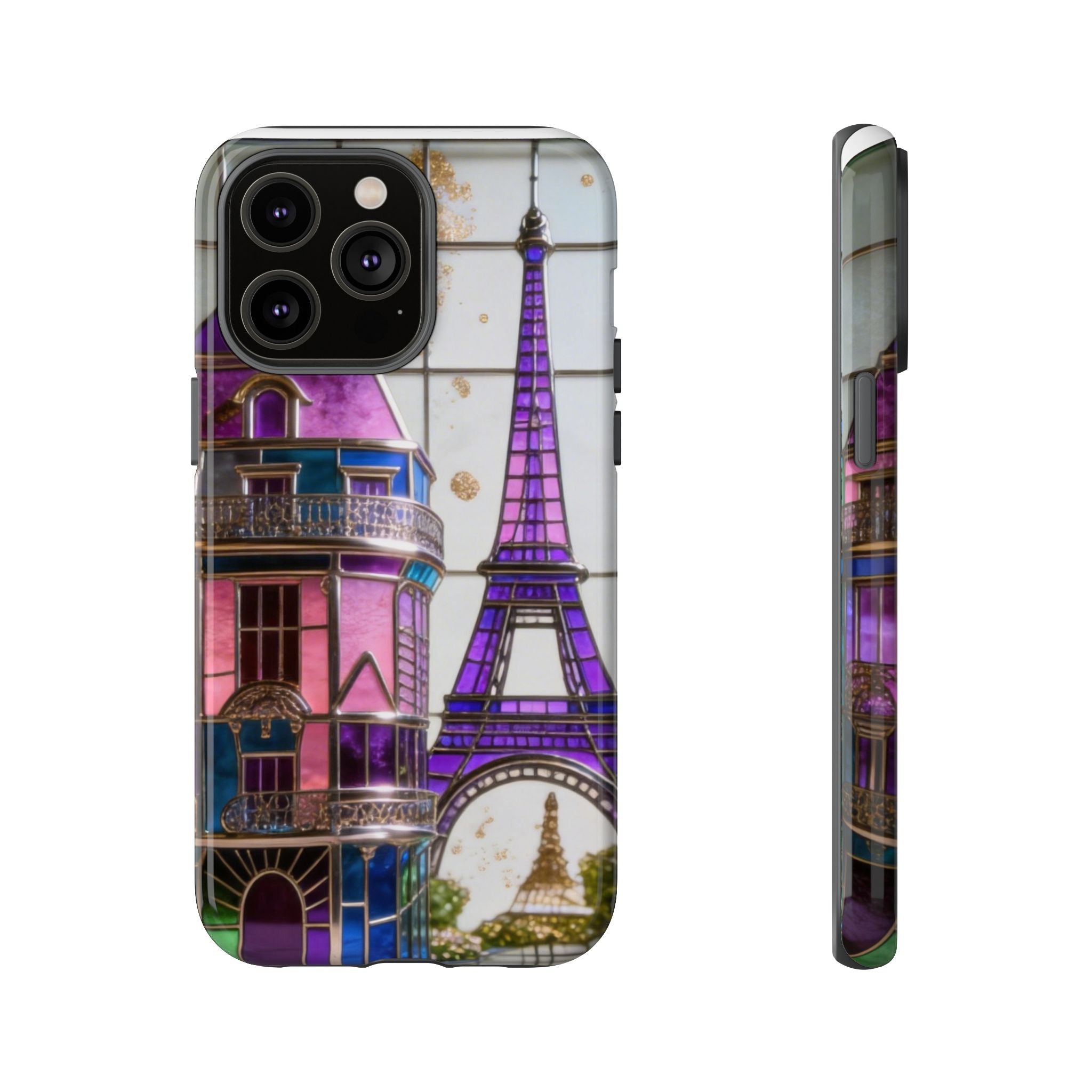 Parisian Eiffel Tower Tough Phone Case — Purple Vintage Cityscape Printify
