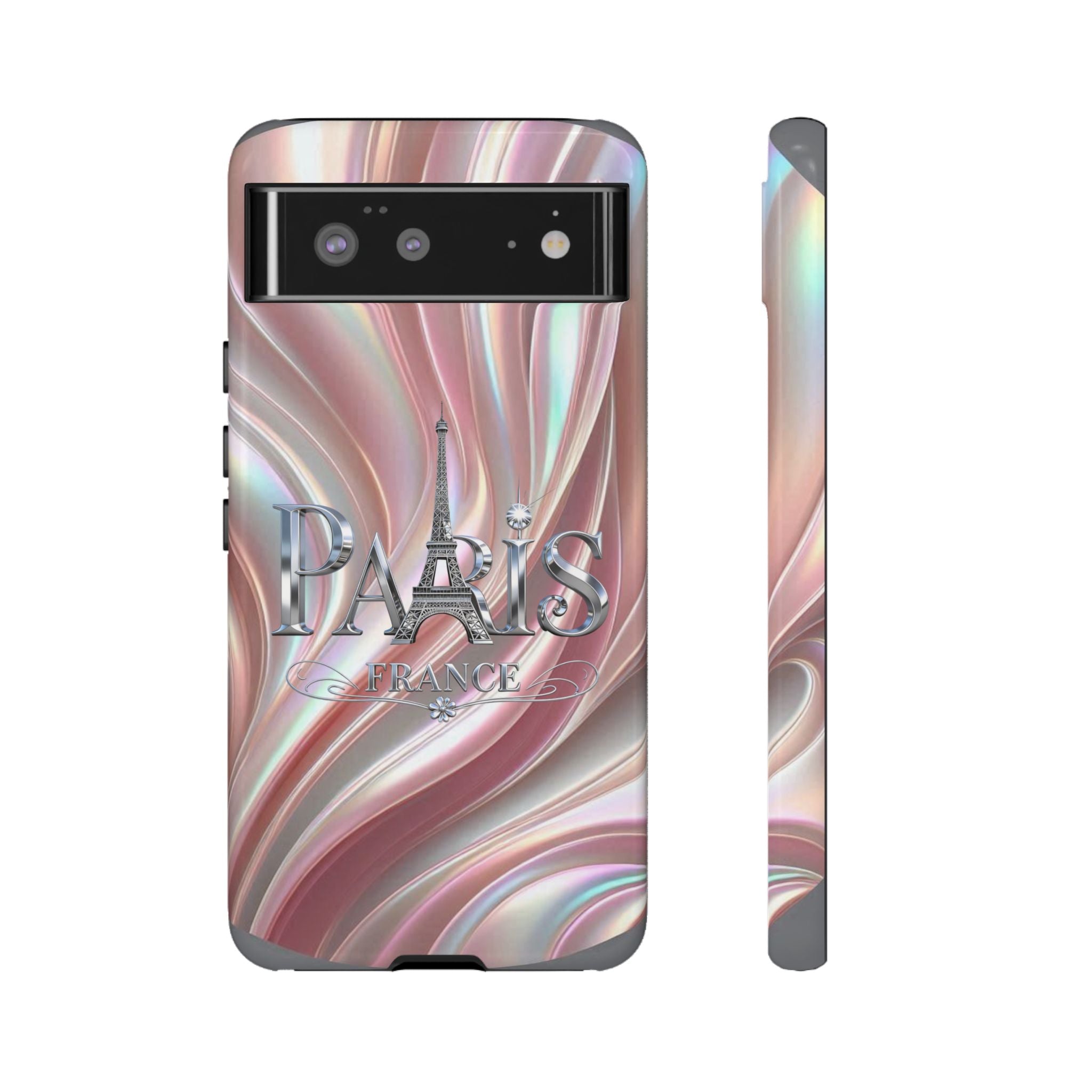 Paris Eiffel Phone Case — Iridescent Swirl Tough Case Printify