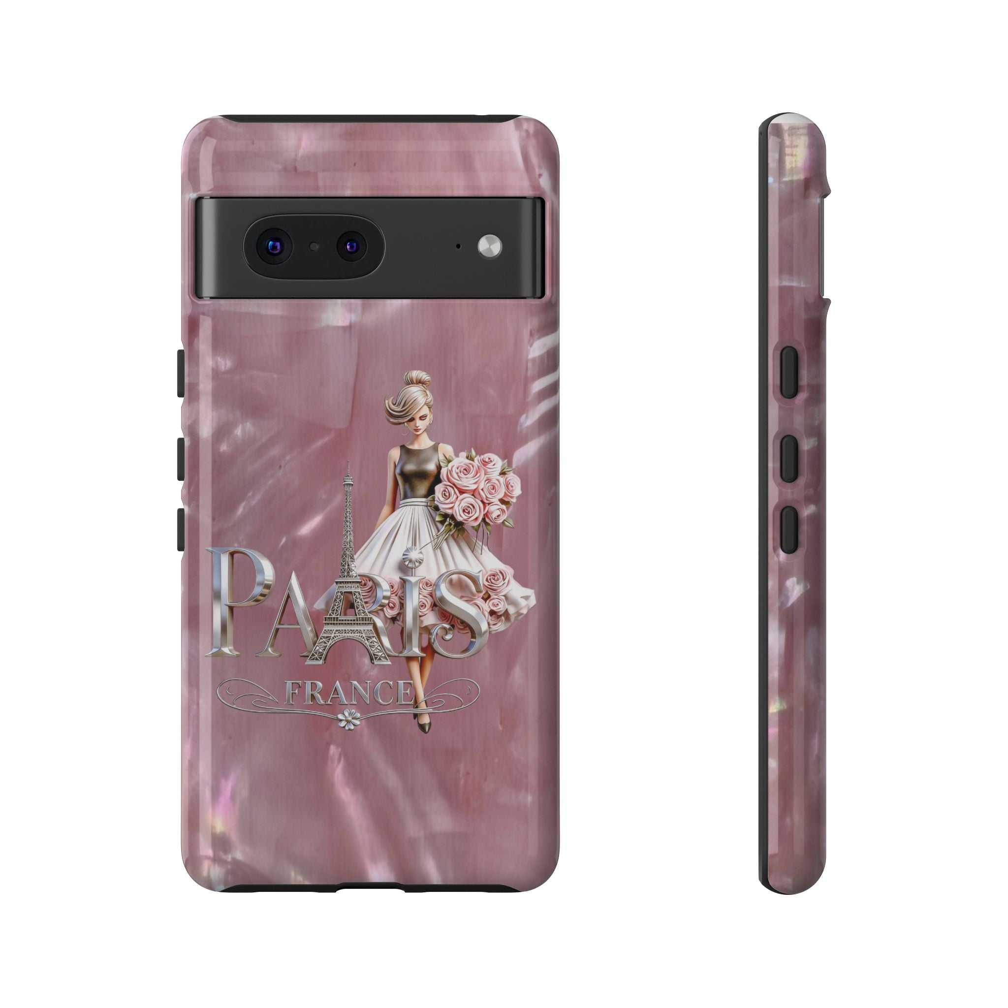 Paris Floral Phone Case - Pink Eiffel Tower Fashion Girl Tough Case Printify
