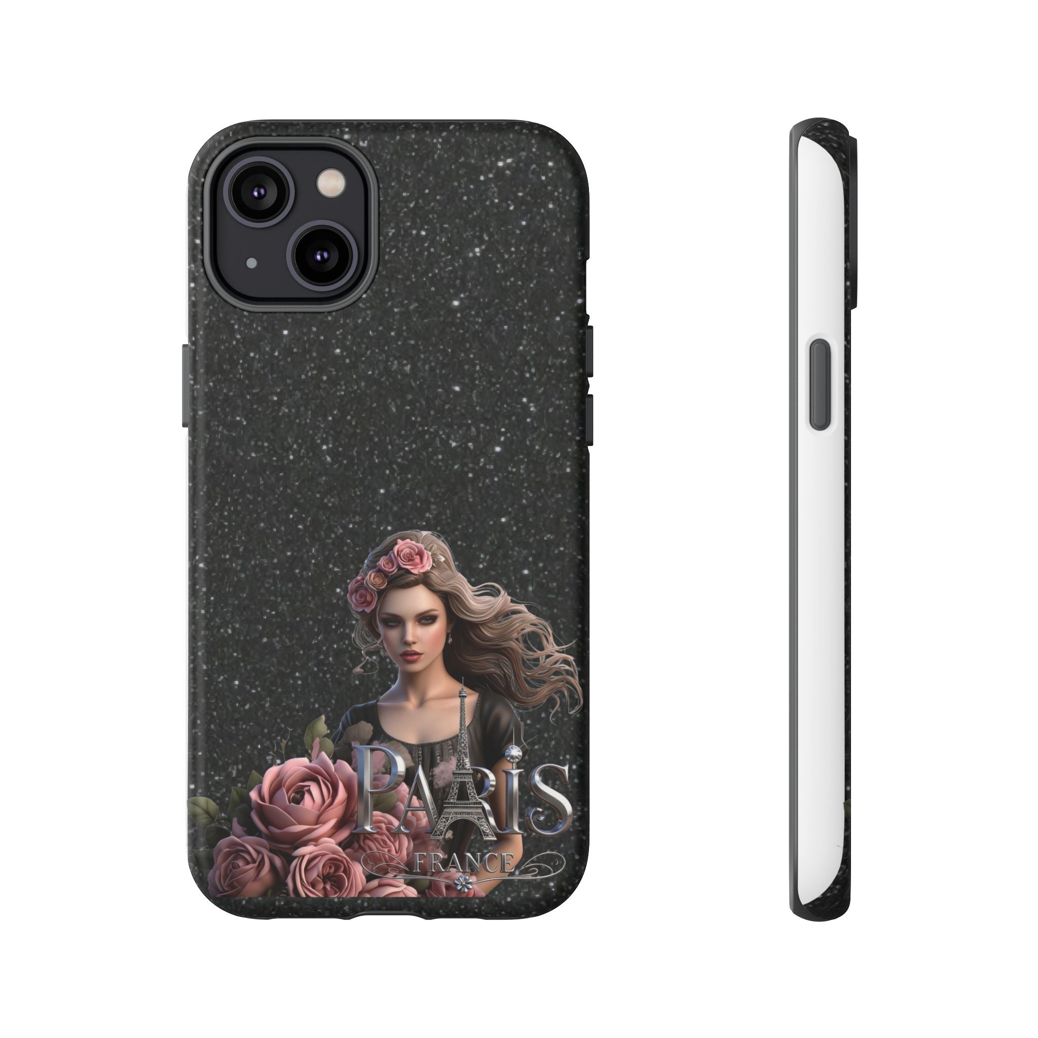 Floral Gothic Phone Case — Rose Crowned Woman on Sparkle Black Printify