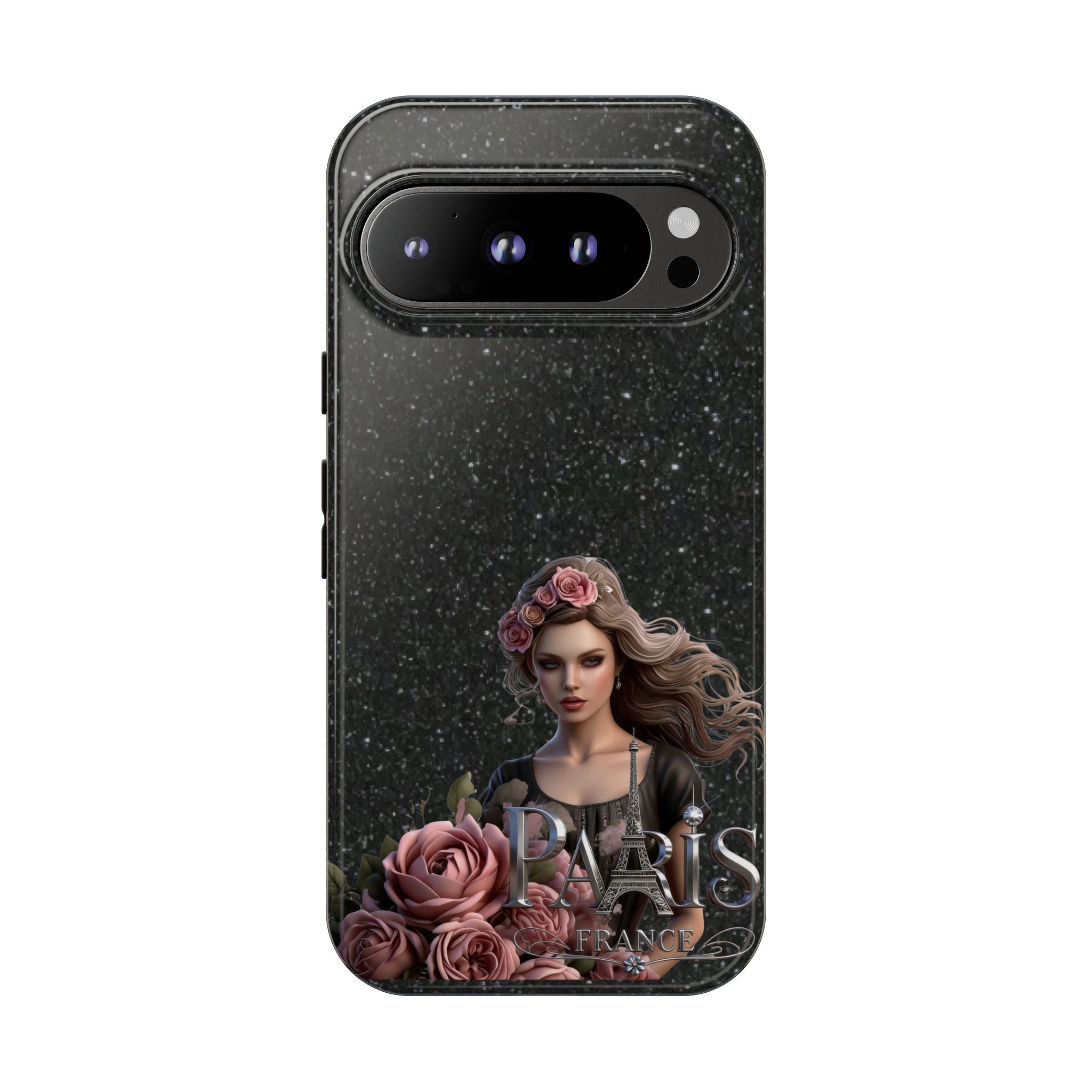 Floral Gothic Phone Case — Rose Crowned Woman on Sparkle Black Printify