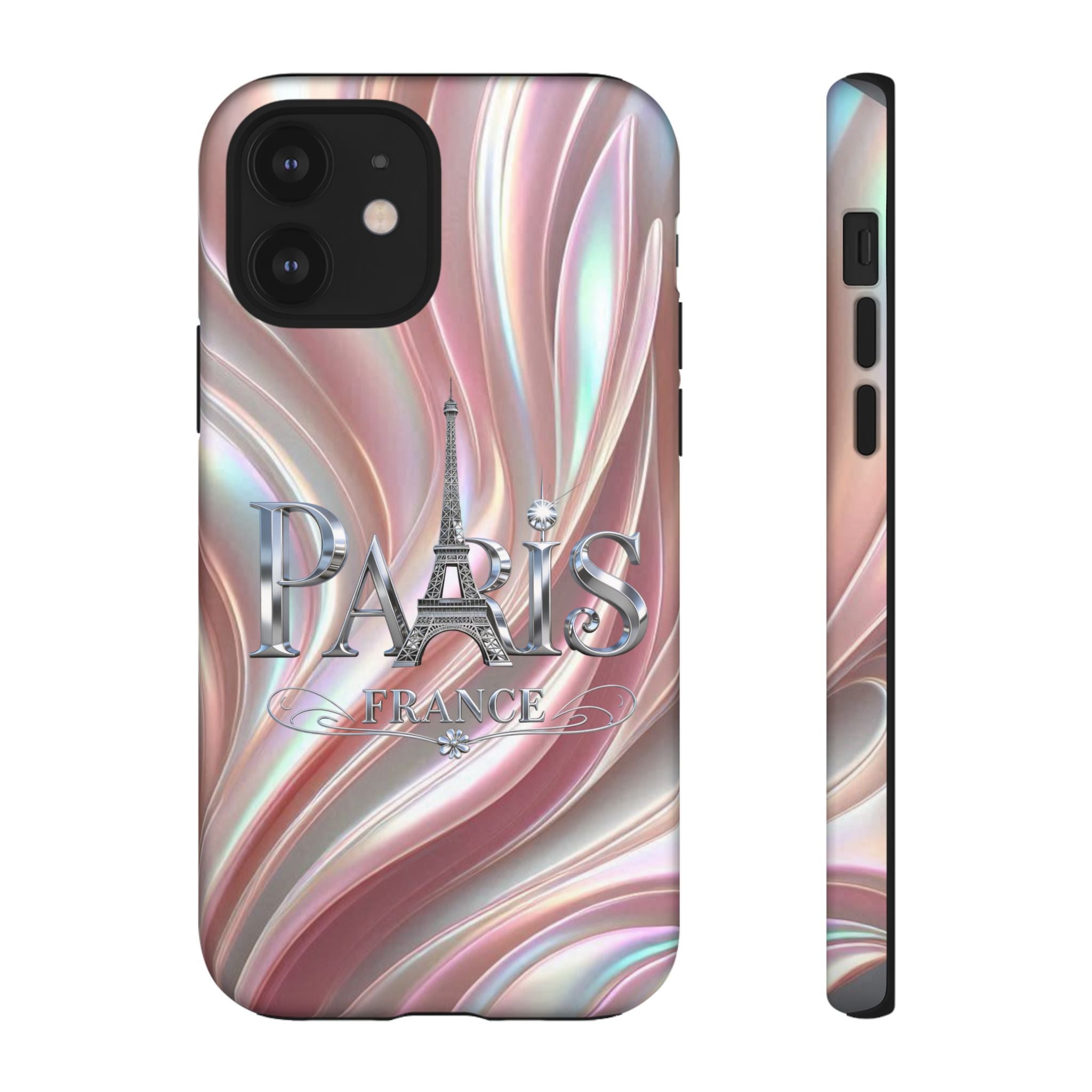 Paris Eiffel Phone Case — Iridescent Swirl Tough Case Printify