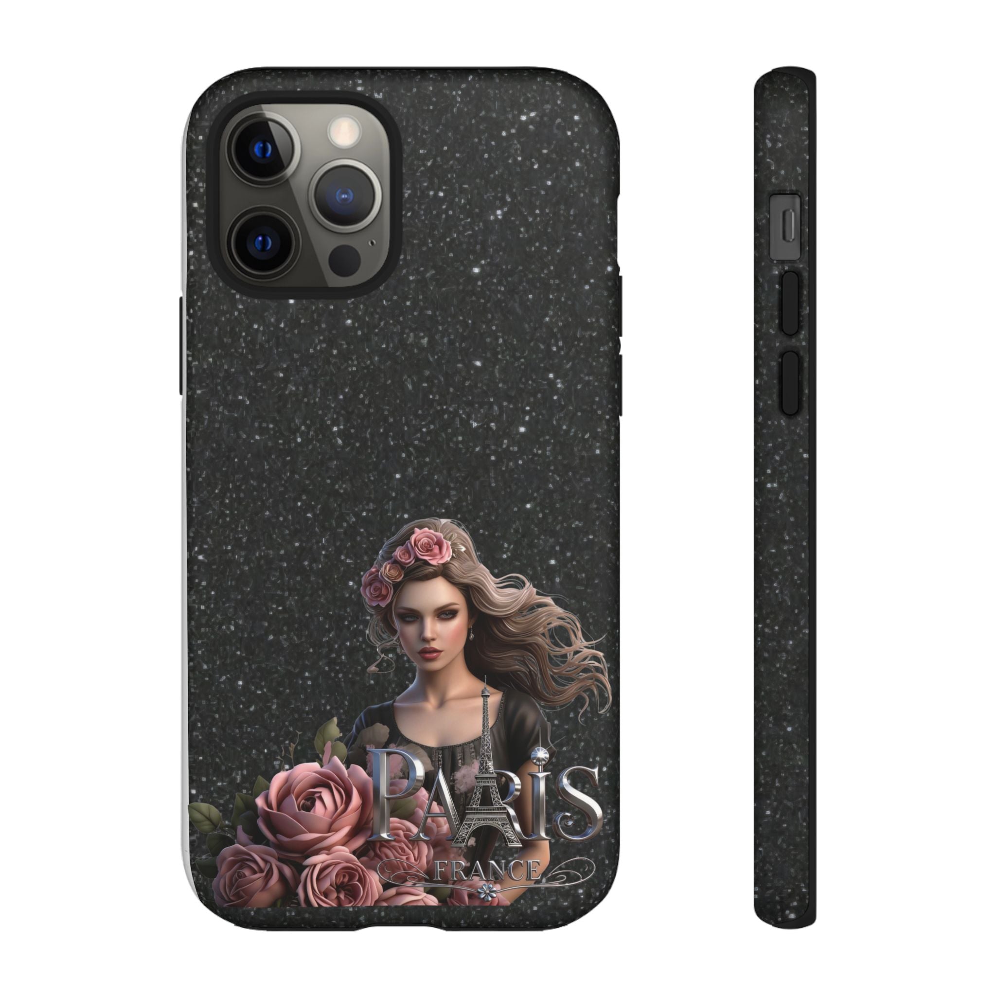 Floral Gothic Phone Case — Rose Crowned Woman on Sparkle Black Printify
