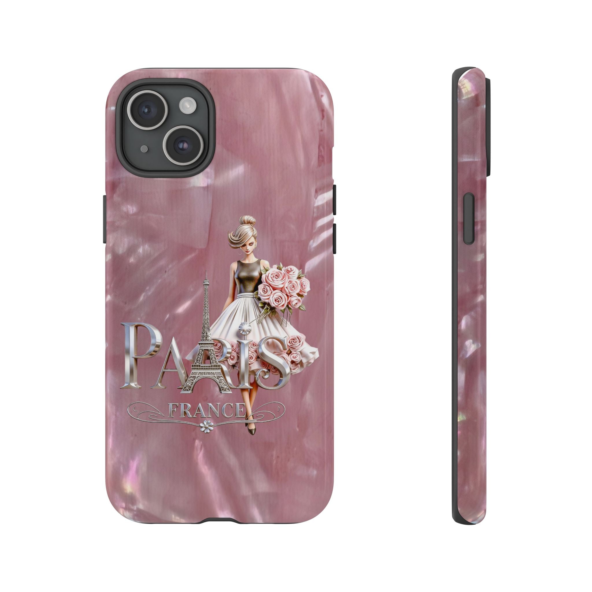 Paris Floral Phone Case - Pink Eiffel Tower Fashion Girl Tough Case Printify