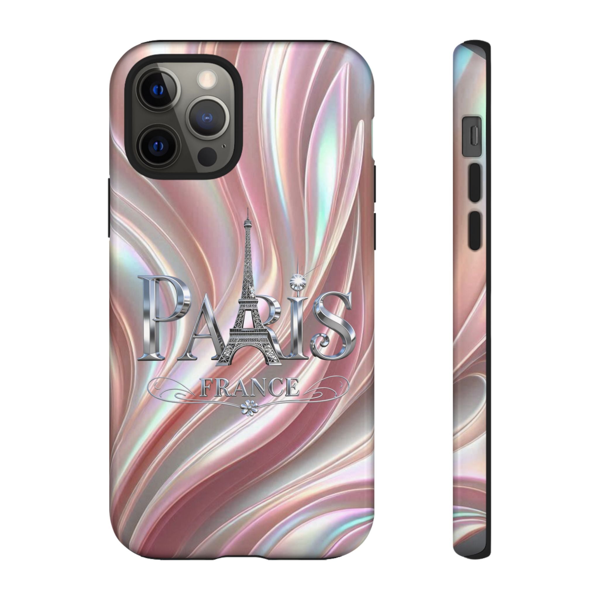 Paris Eiffel Phone Case — Iridescent Swirl Tough Case Printify