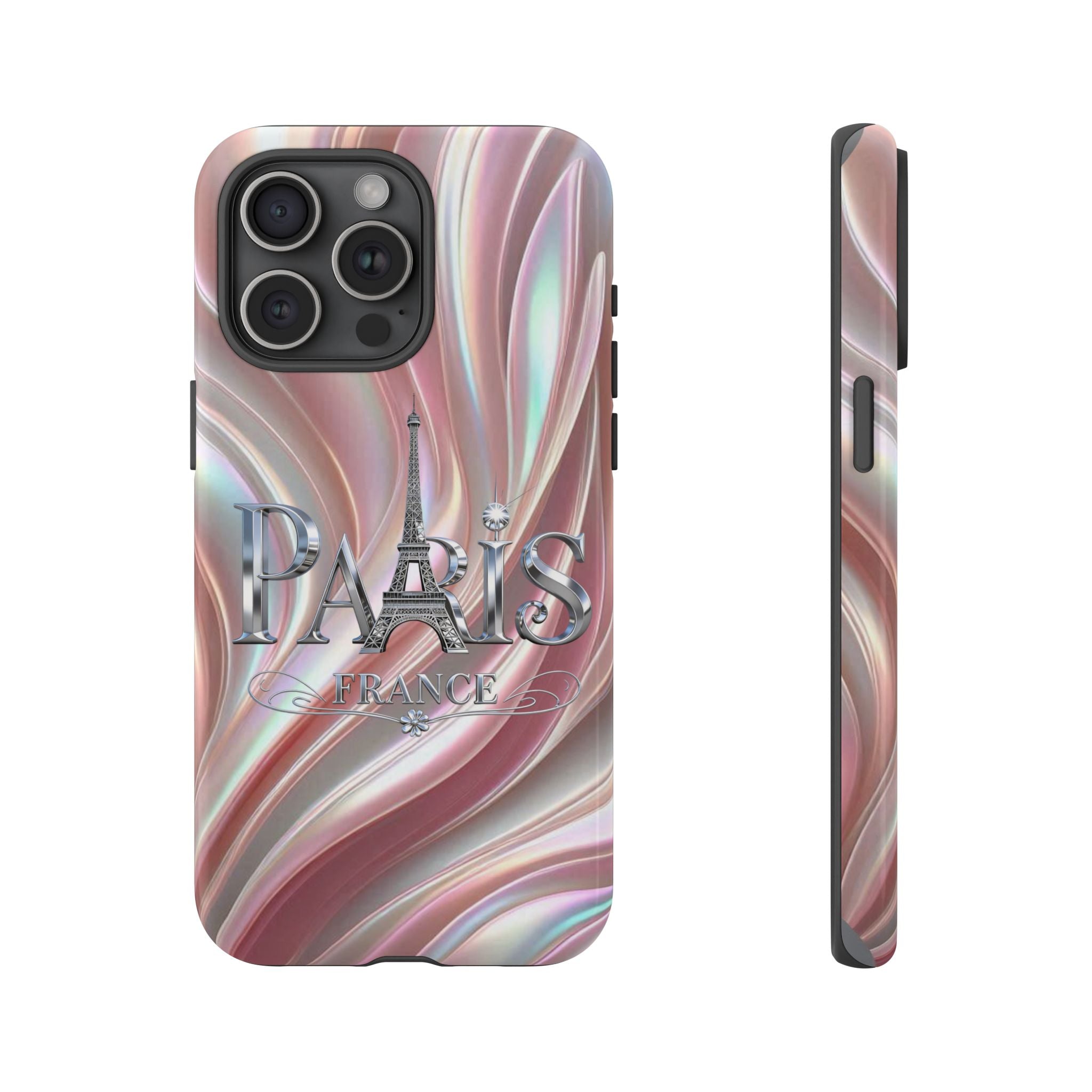 Paris Eiffel Phone Case — Iridescent Swirl Tough Case Printify