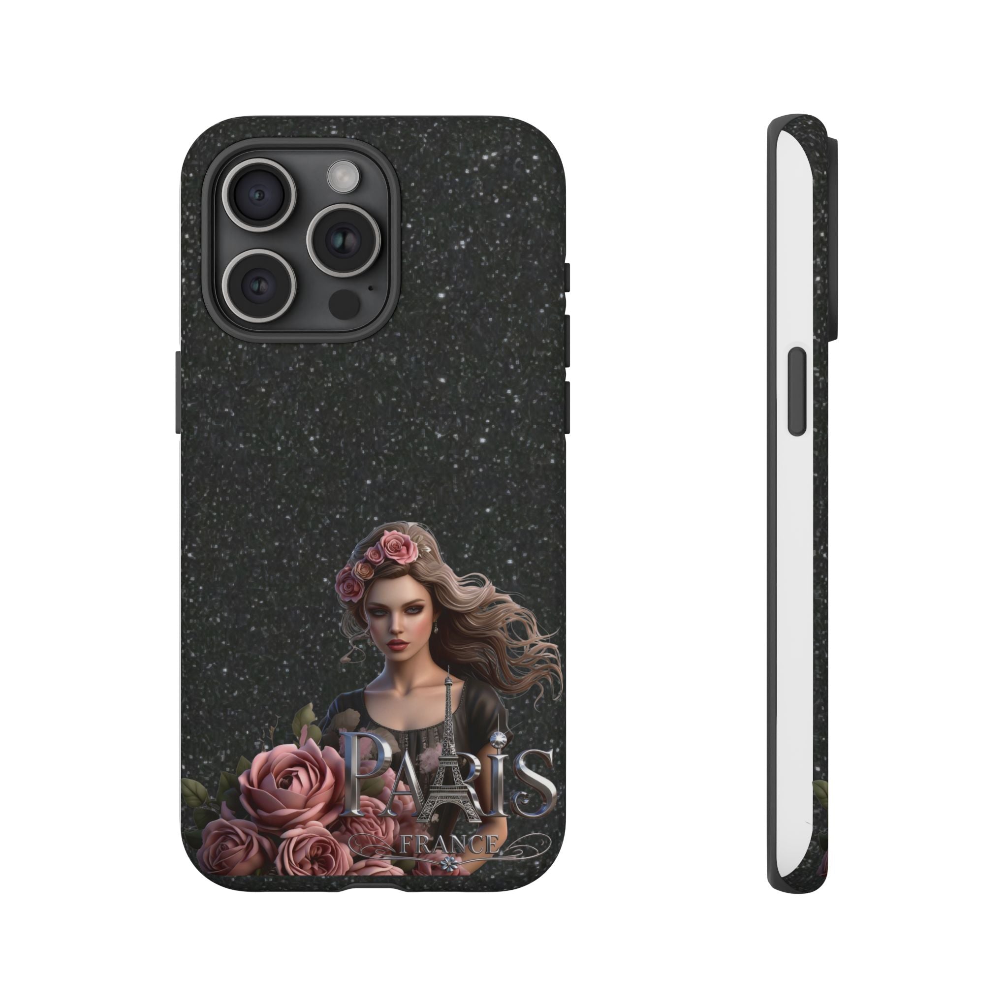 Floral Gothic Phone Case — Rose Crowned Woman on Sparkle Black Printify