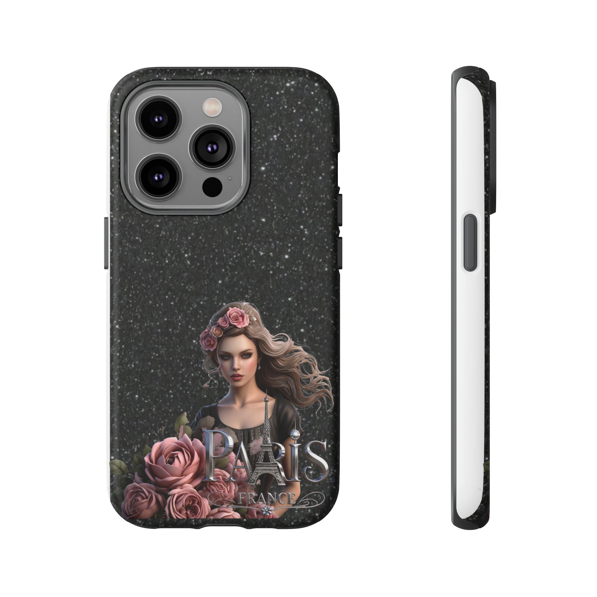Floral Gothic Phone Case — Rose Crowned Woman on Sparkle Black Printify