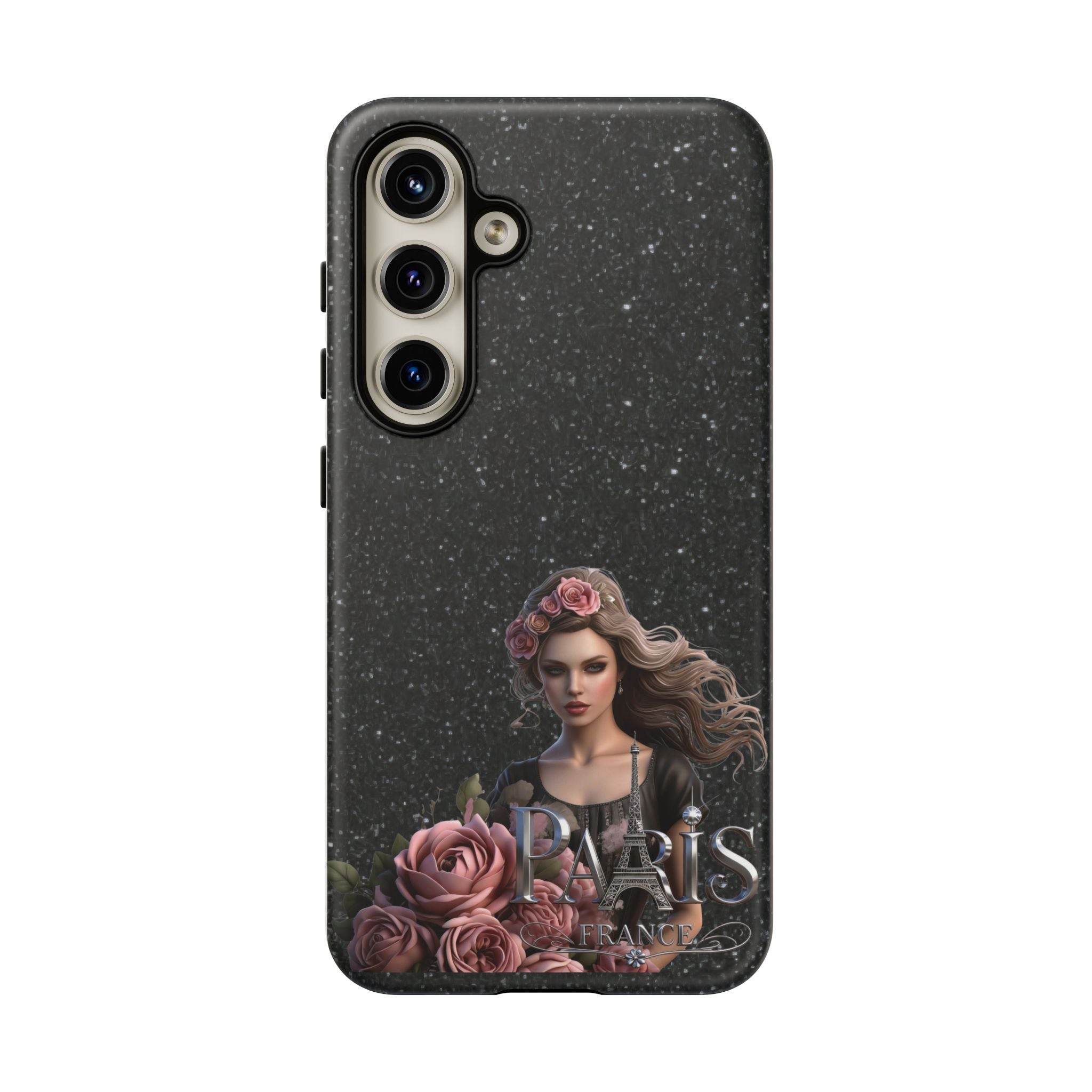 Floral Gothic Phone Case — Rose Crowned Woman on Sparkle Black Printify