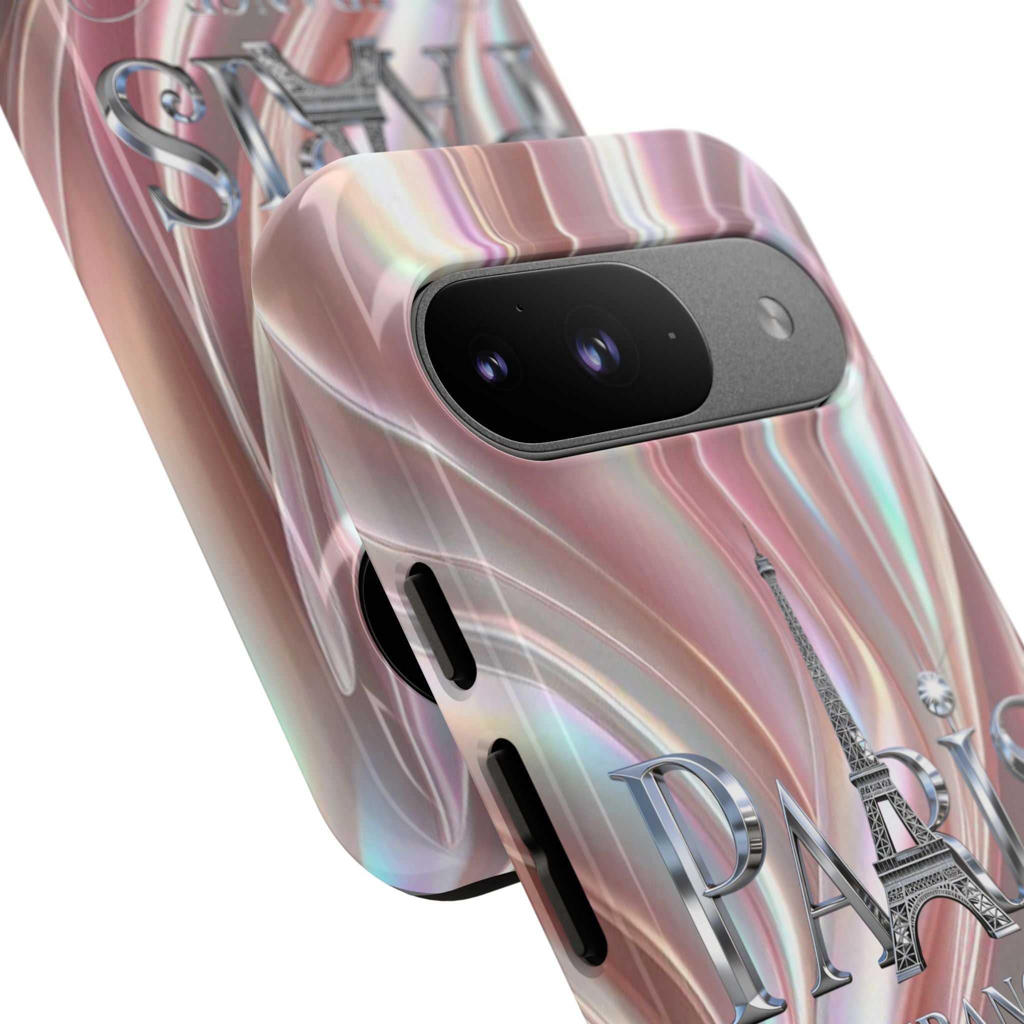 Paris Eiffel Phone Case — Iridescent Swirl Tough Case Printify