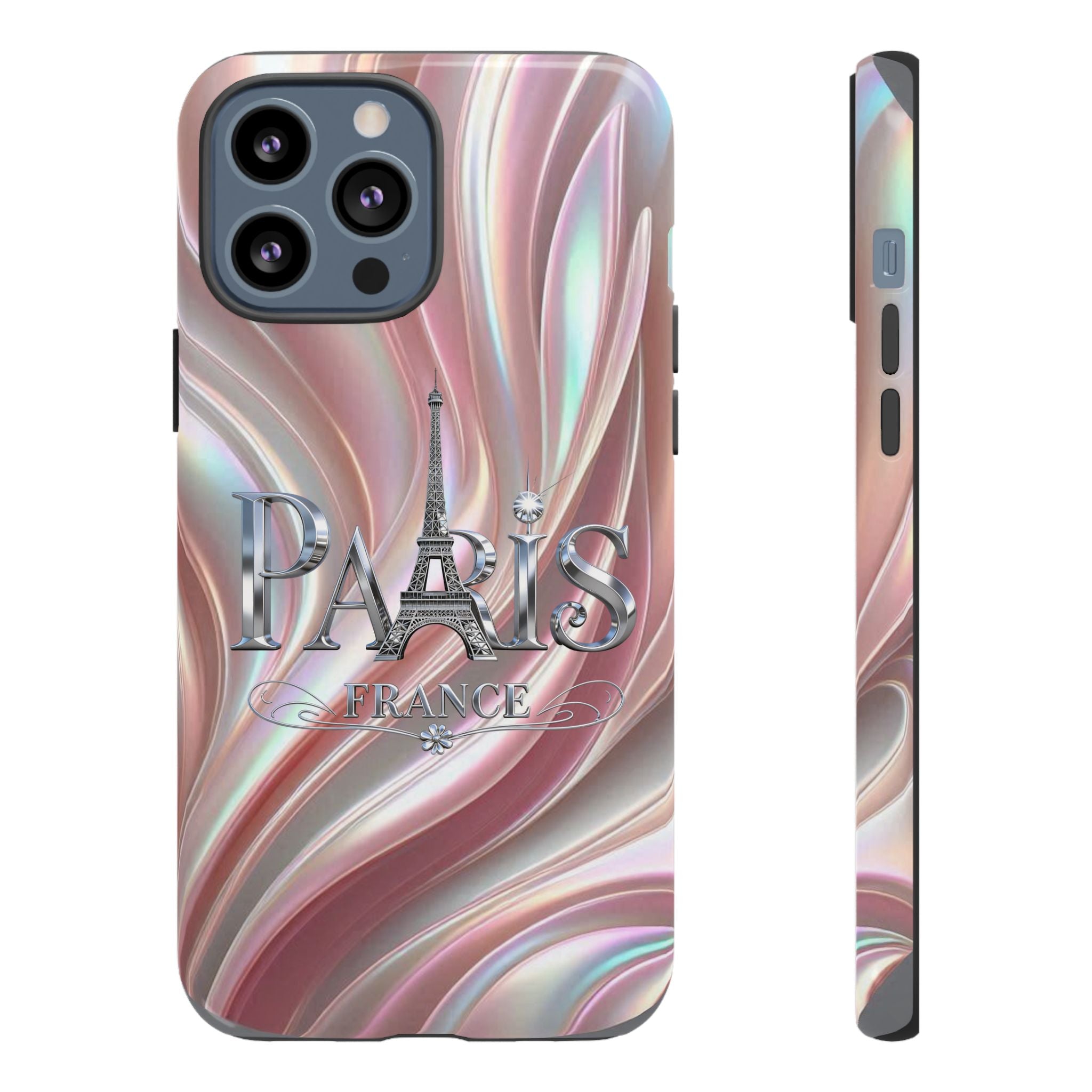 Paris Eiffel Phone Case — Iridescent Swirl Tough Case Printify