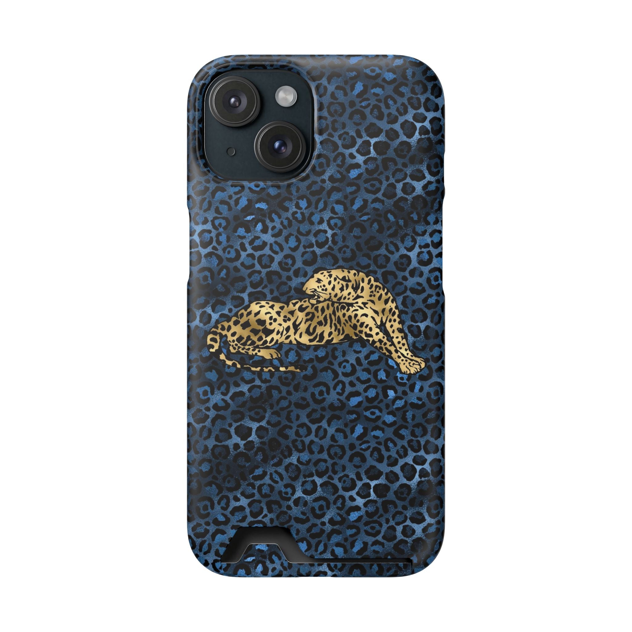 Blue Leopard Phone Case with Card Holder — Gold Cheetah Accent Printify