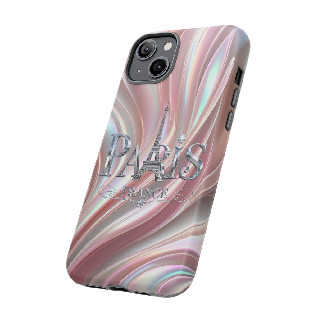 Paris Eiffel Phone Case — Iridescent Swirl Tough Case Printify