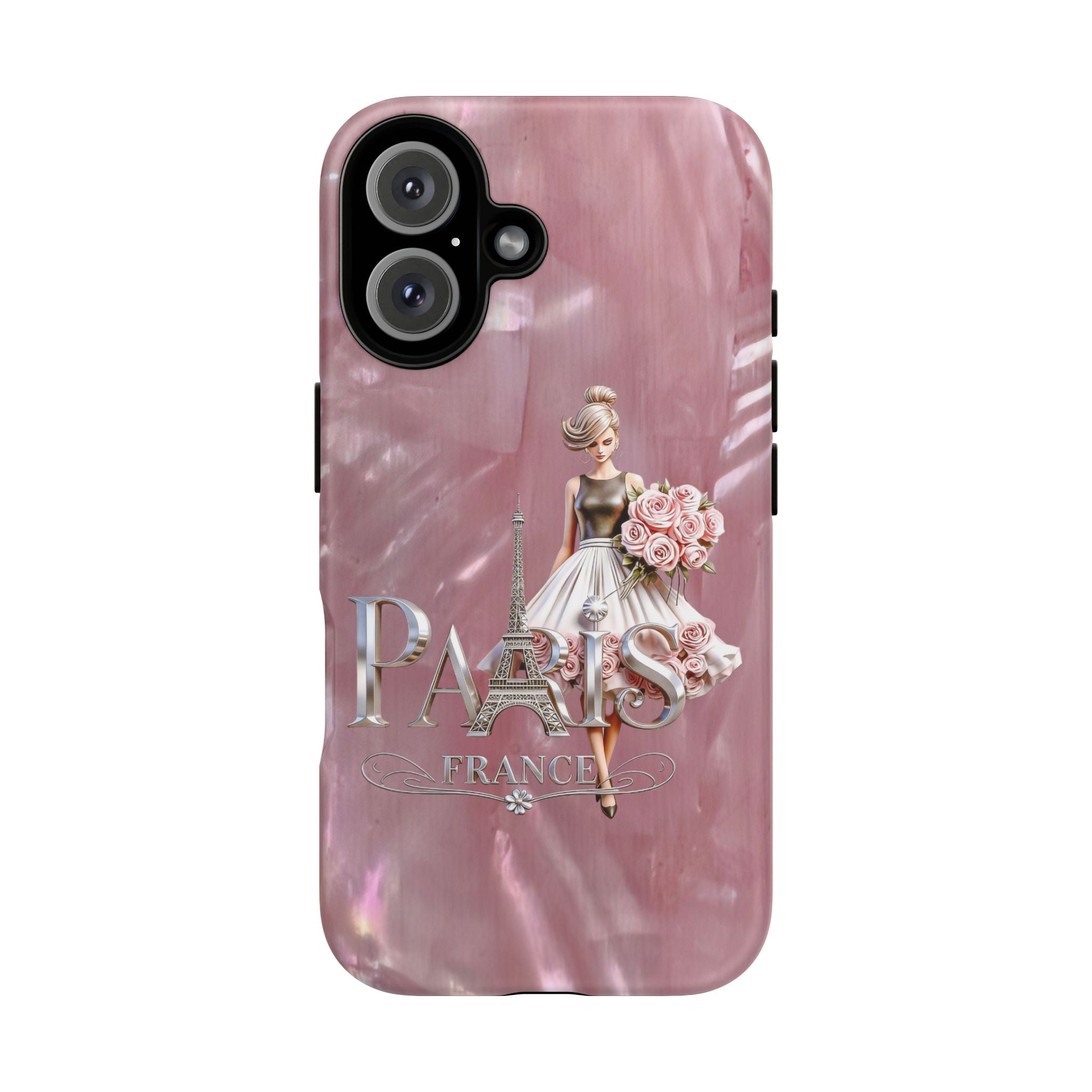 Paris Floral Phone Case - Pink Eiffel Tower Fashion Girl Tough Case Printify