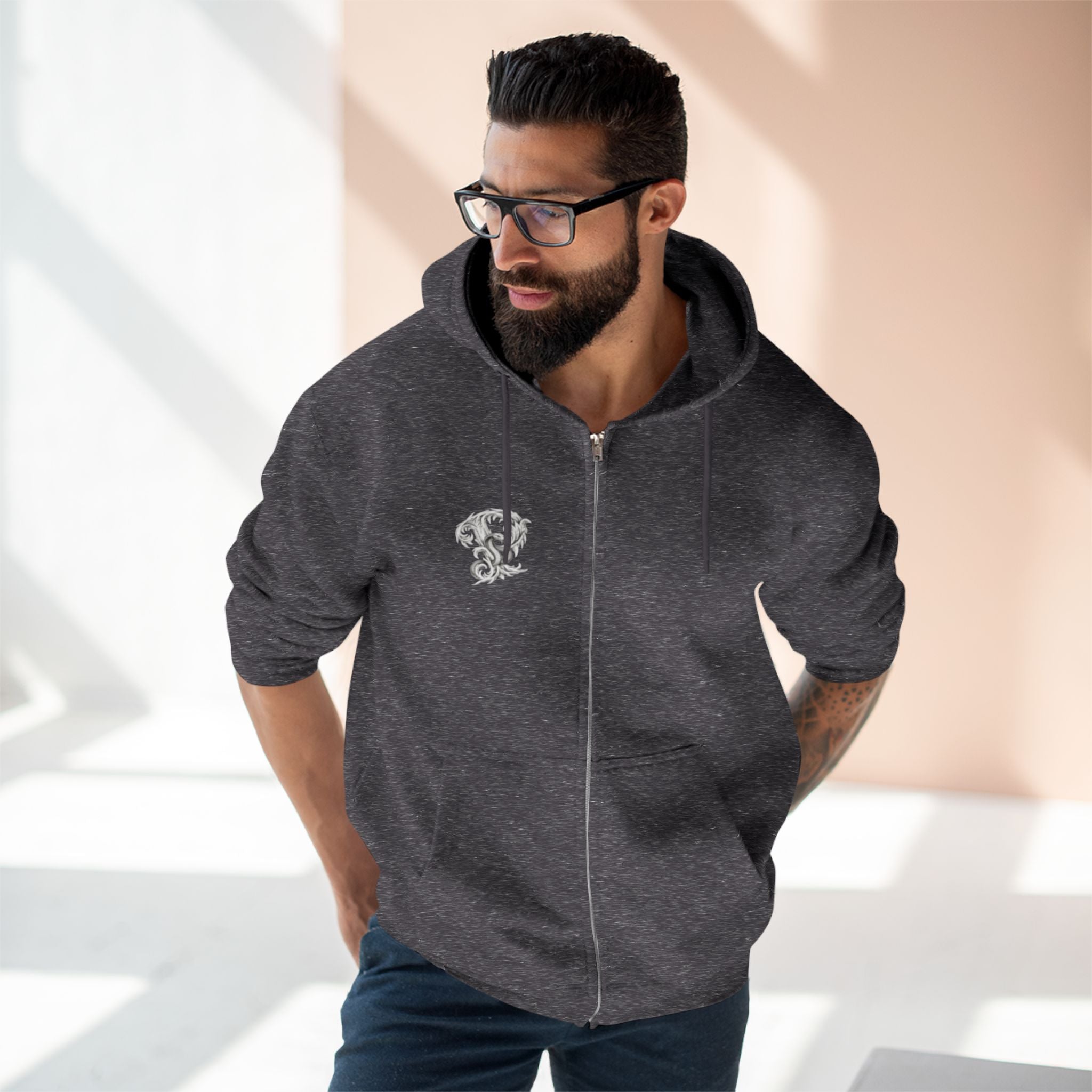 Ember & Serpent Zip Hoodie — Minimal Mythic Graphic Zip-Up Printify