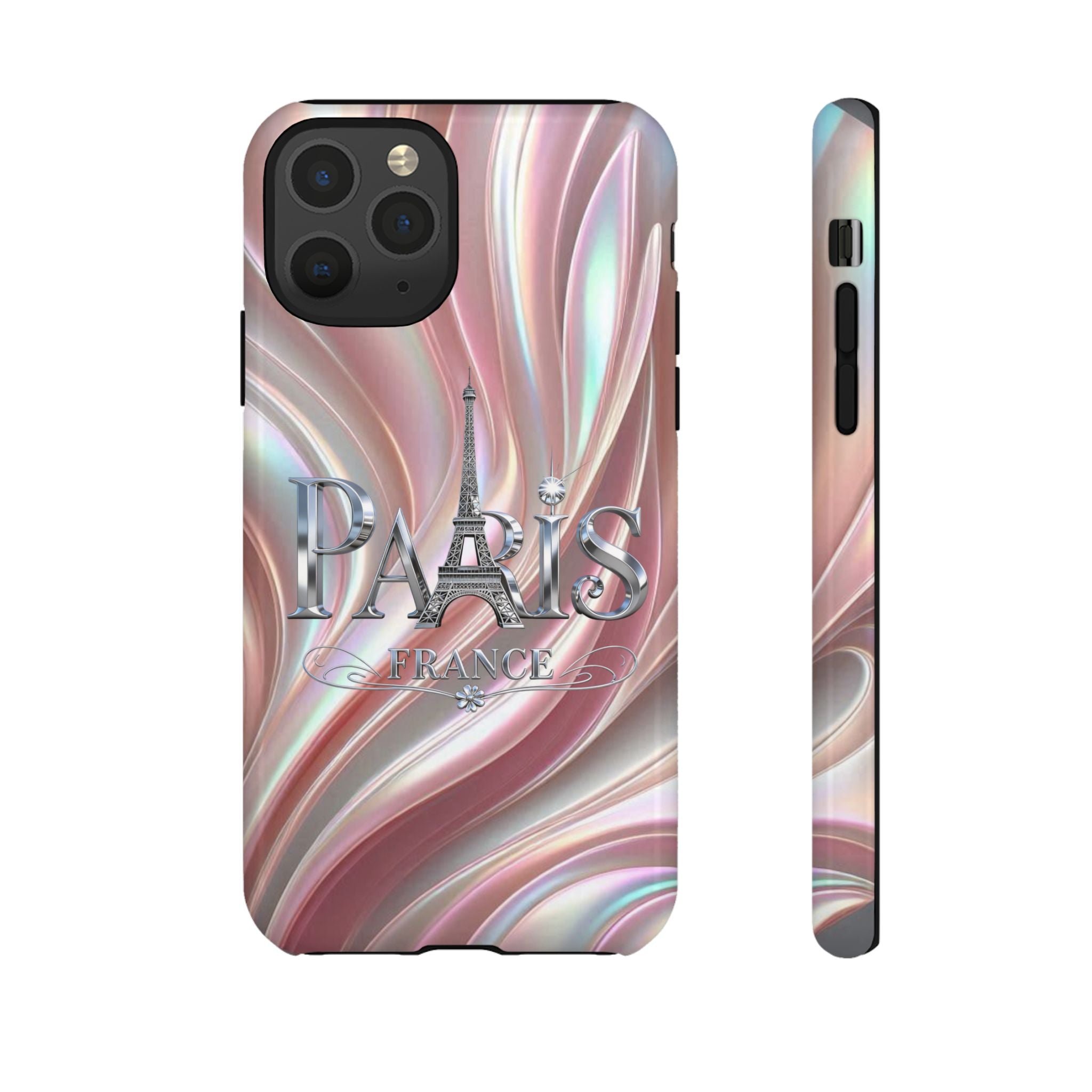 Paris Eiffel Phone Case — Iridescent Swirl Tough Case Printify