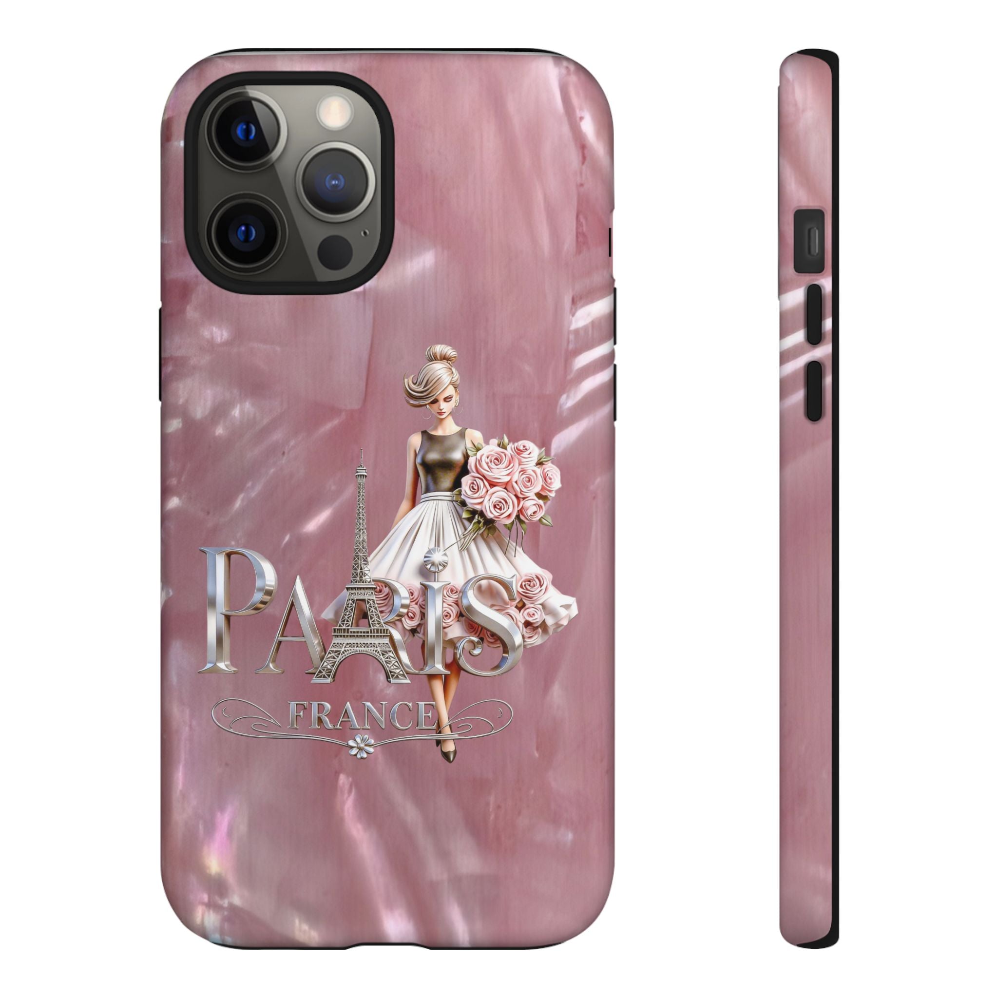 Paris Floral Phone Case - Pink Eiffel Tower Fashion Girl Tough Case Printify