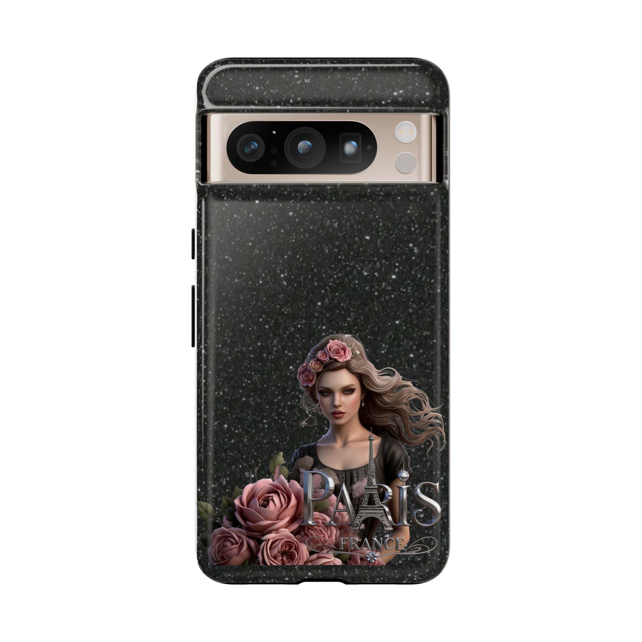 Floral Gothic Phone Case — Rose Crowned Woman on Sparkle Black Printify