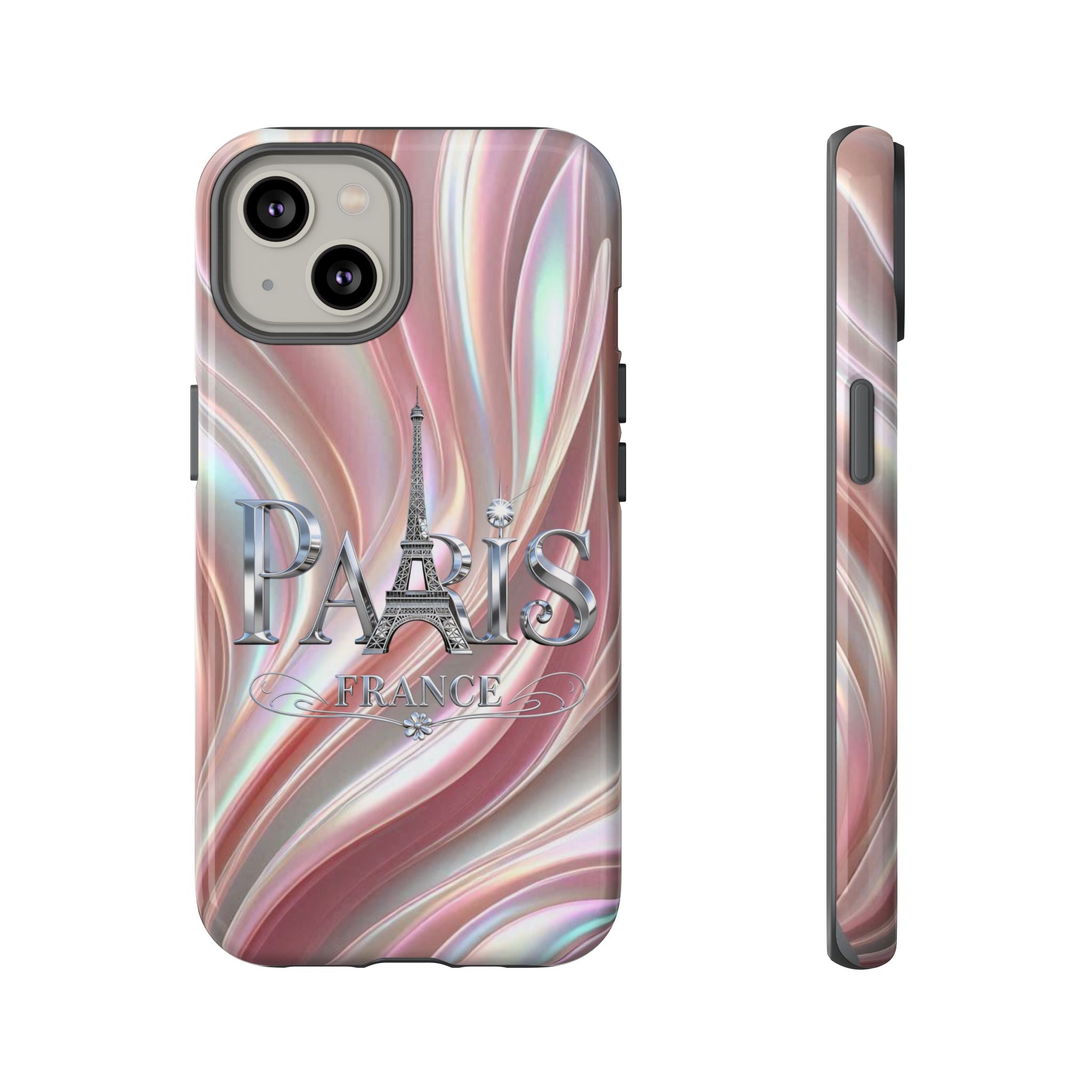 Paris Eiffel Phone Case — Iridescent Swirl Tough Case Printify