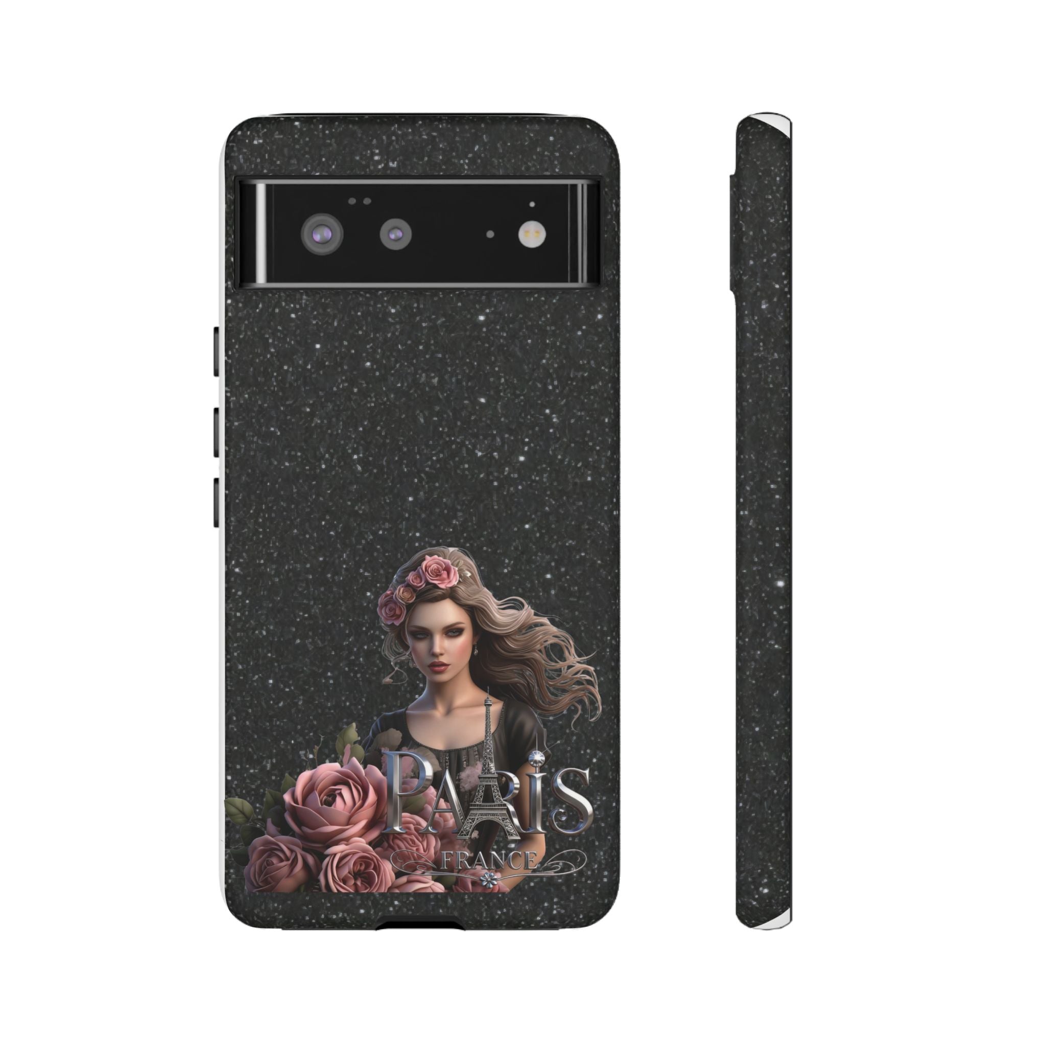 Floral Gothic Phone Case — Rose Crowned Woman on Sparkle Black Printify