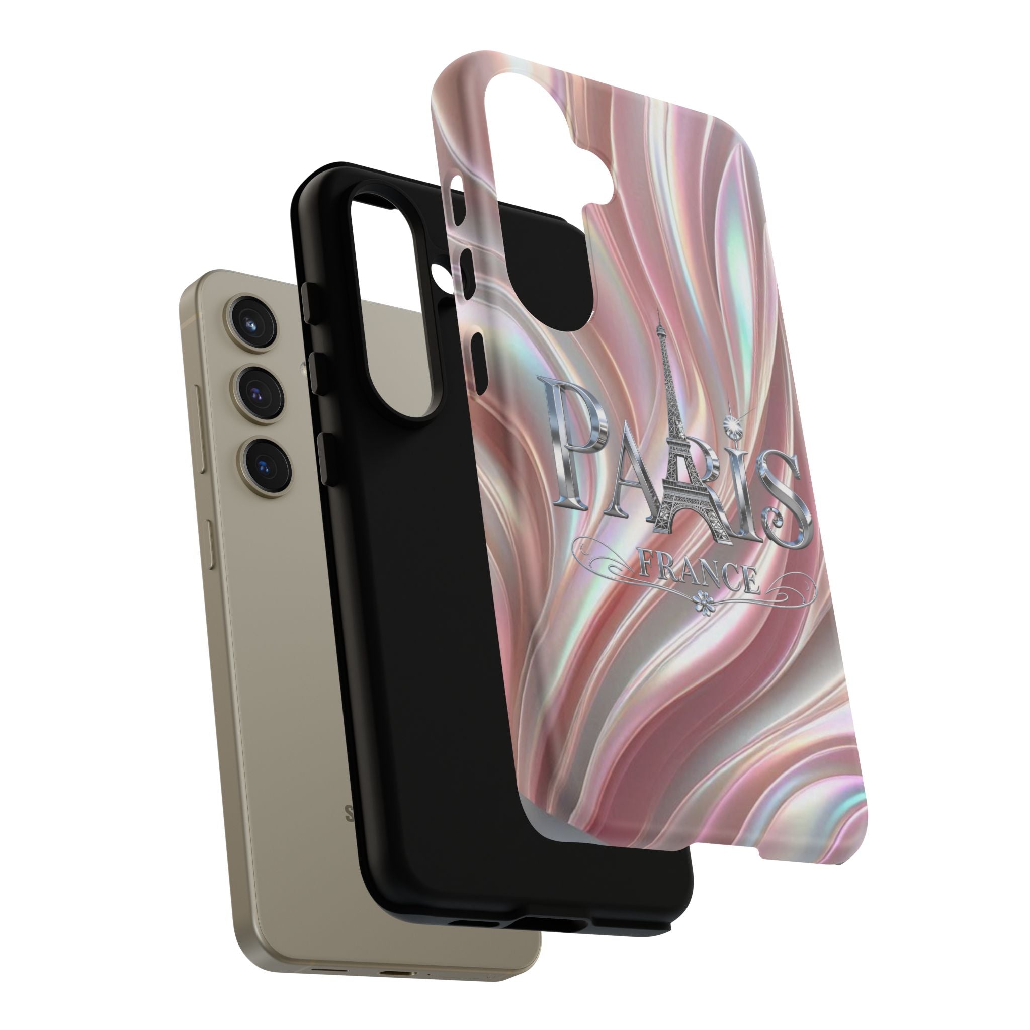 Paris Eiffel Phone Case — Iridescent Swirl Tough Case Printify