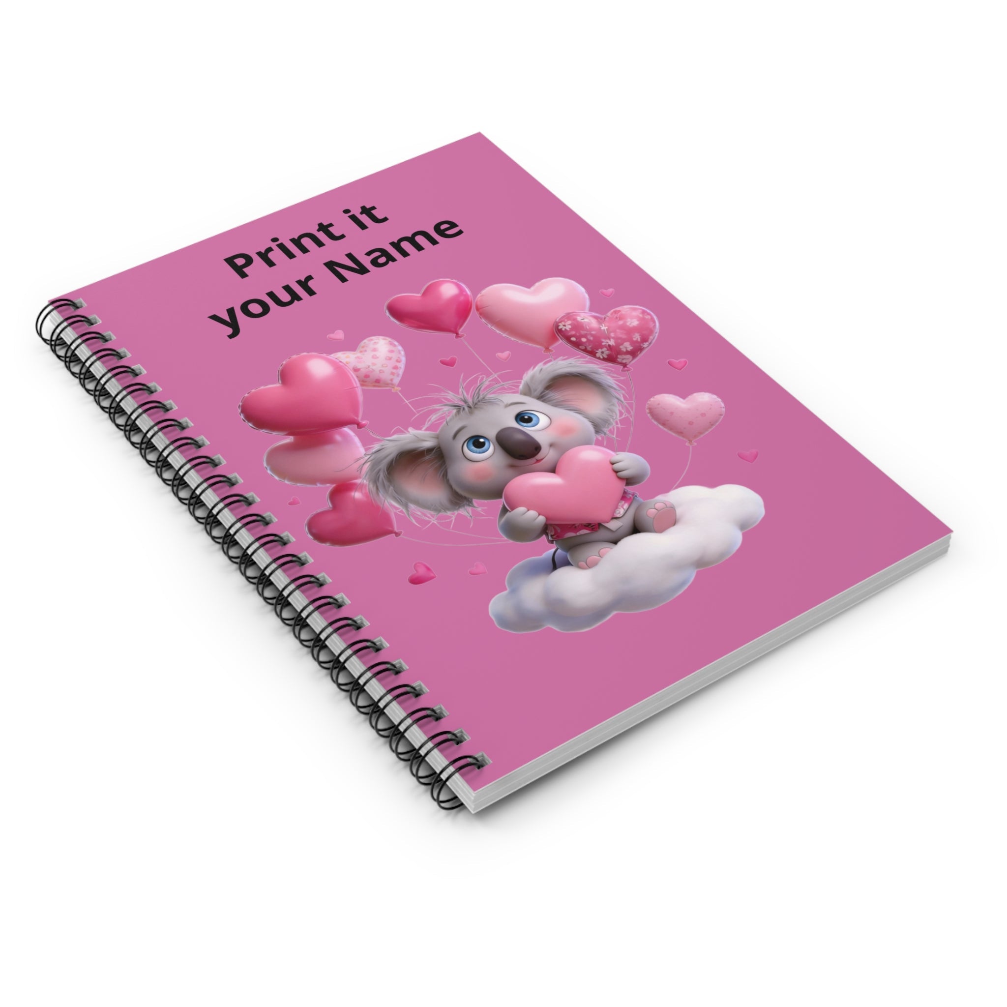 Personalized Cute Koala Heart Notebook — Custom Name Spiral Notebook (Pink) Printify