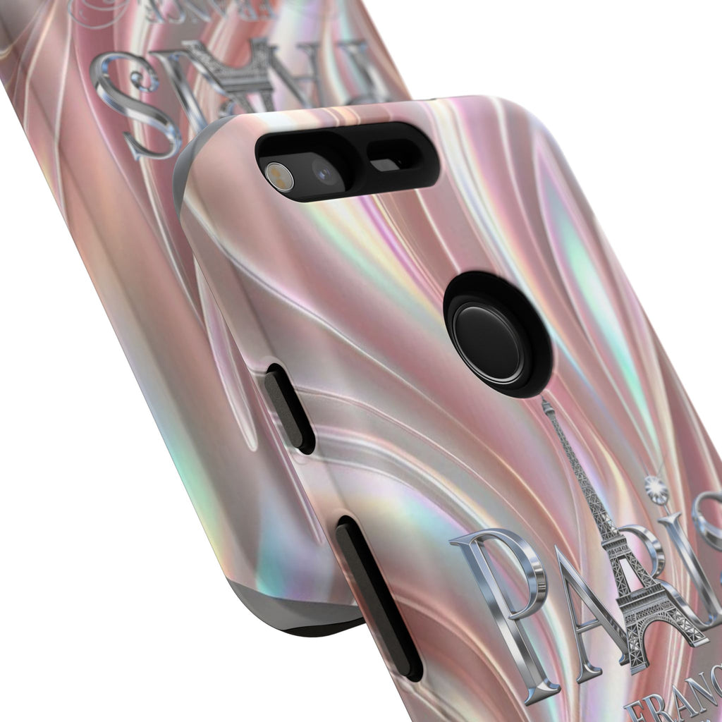 Paris Eiffel Phone Case — Iridescent Swirl Tough Case Printify