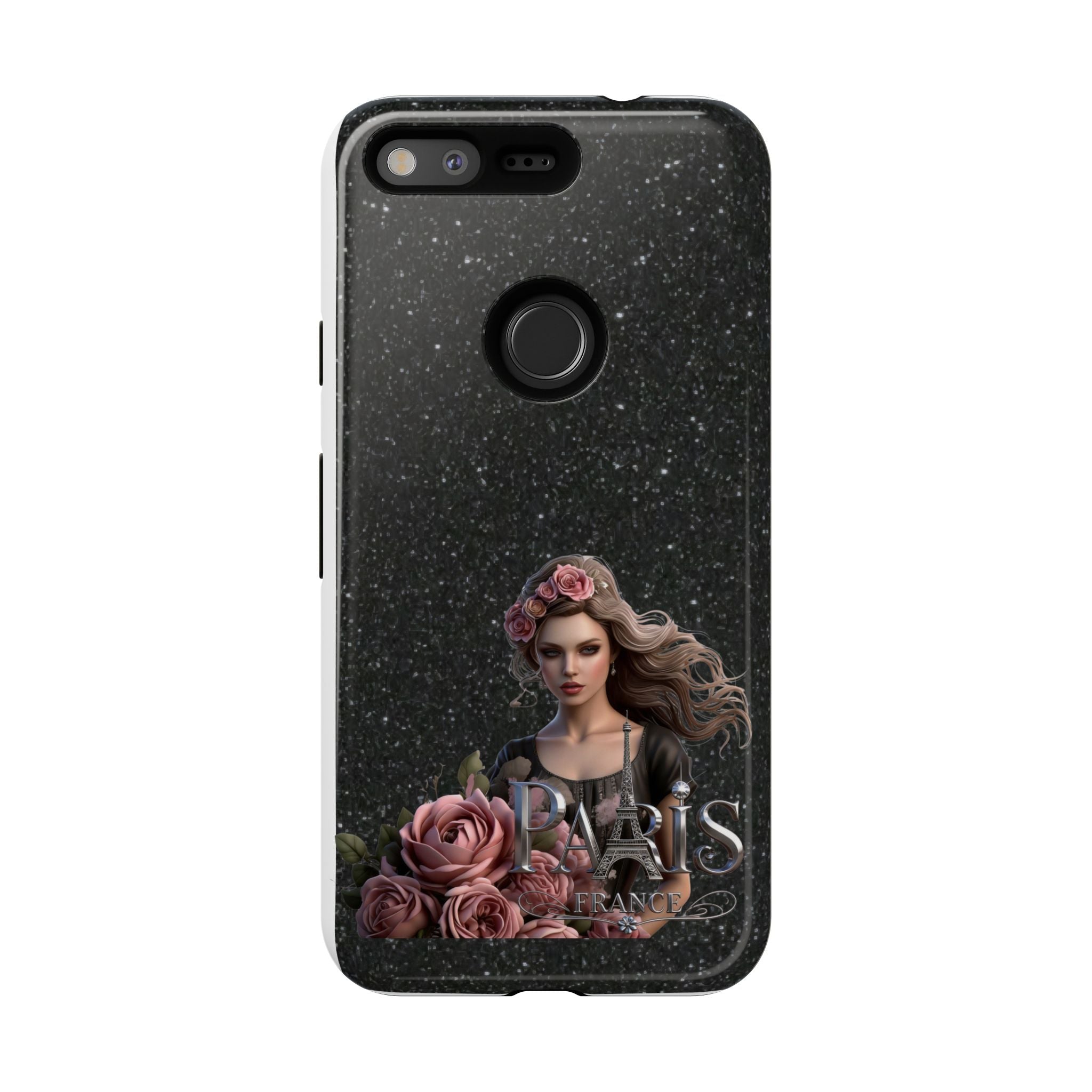 Floral Gothic Phone Case — Rose Crowned Woman on Sparkle Black Printify