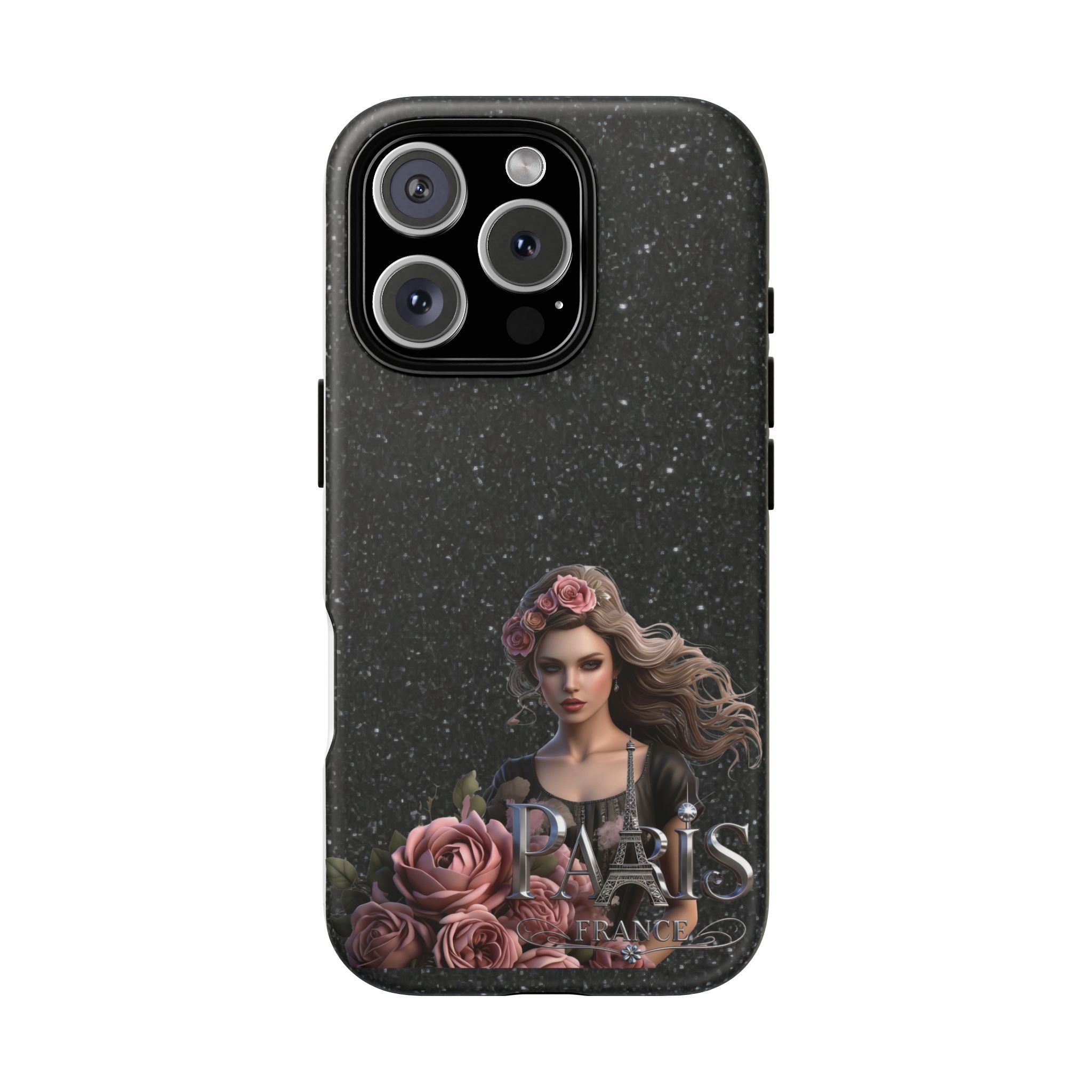 Floral Gothic Phone Case — Rose Crowned Woman on Sparkle Black Printify