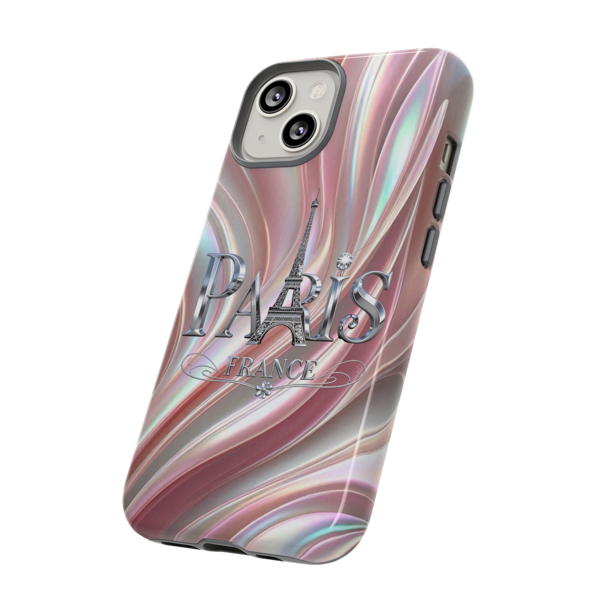 Paris Eiffel Phone Case — Iridescent Swirl Tough Case Printify