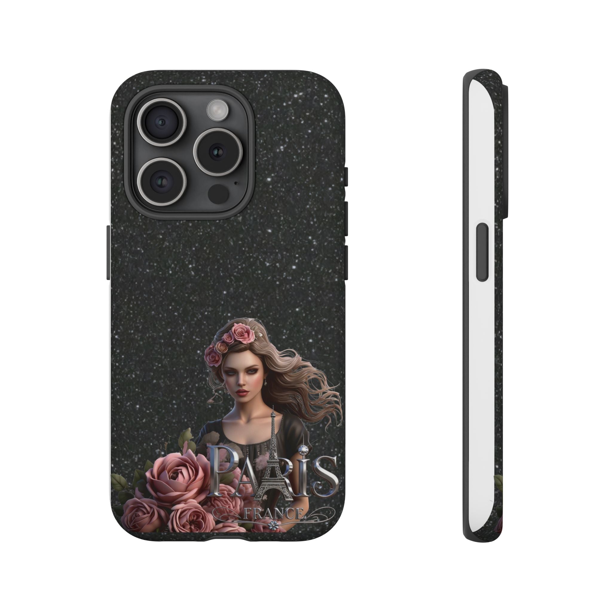 Floral Gothic Phone Case — Rose Crowned Woman on Sparkle Black Printify