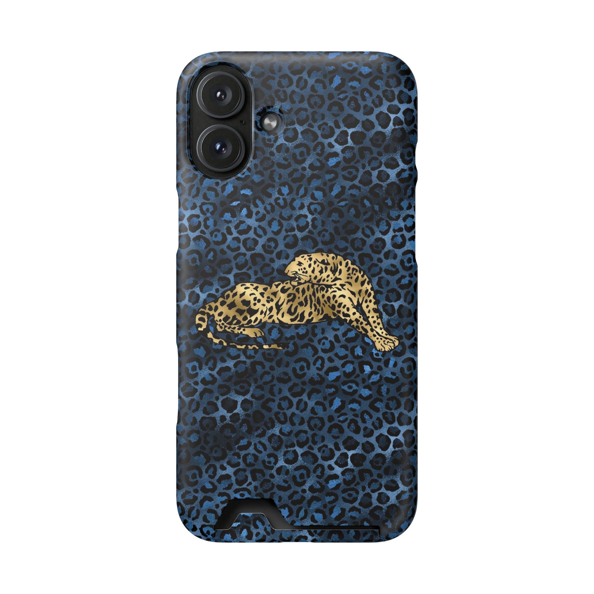 Blue Leopard Phone Case with Card Holder — Gold Cheetah Accent Printify
