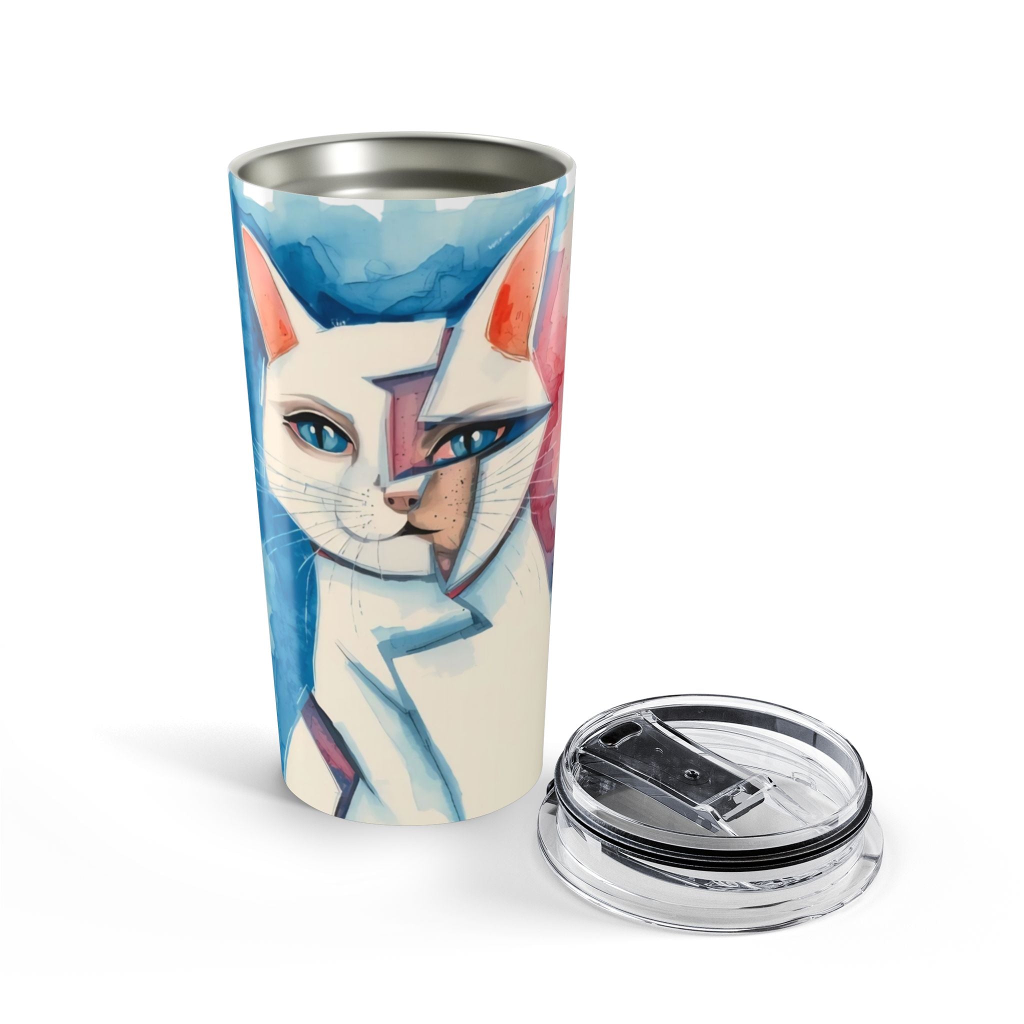 Picasso Cat 20oz Tumbler — Abstract Watercolor Cat Travel Cup Printify