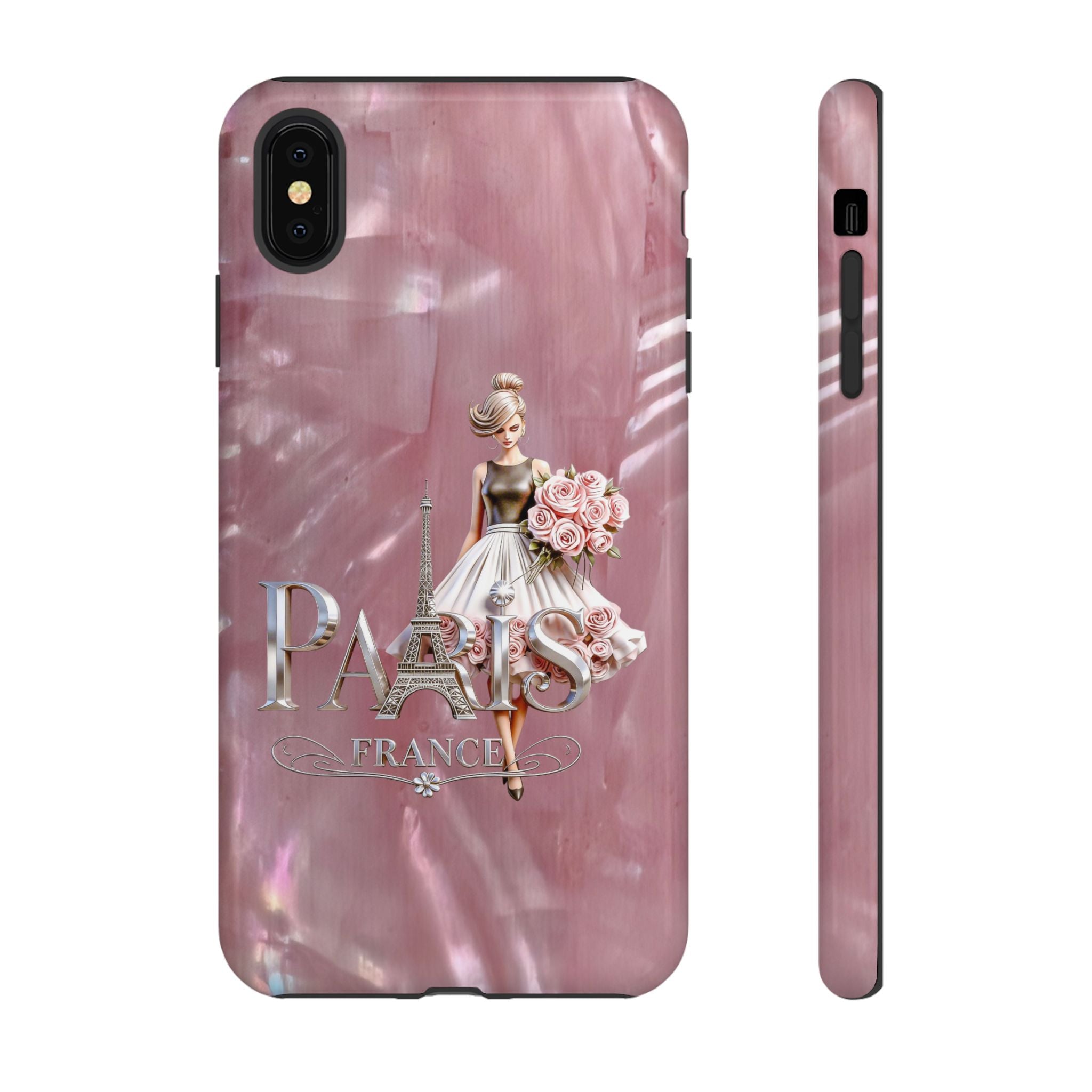 Paris Floral Phone Case - Pink Eiffel Tower Fashion Girl Tough Case Printify