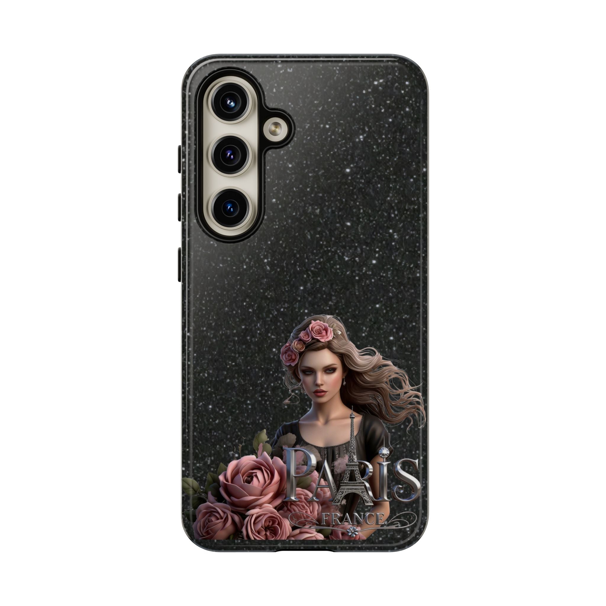 Floral Gothic Phone Case — Rose Crowned Woman on Sparkle Black Printify