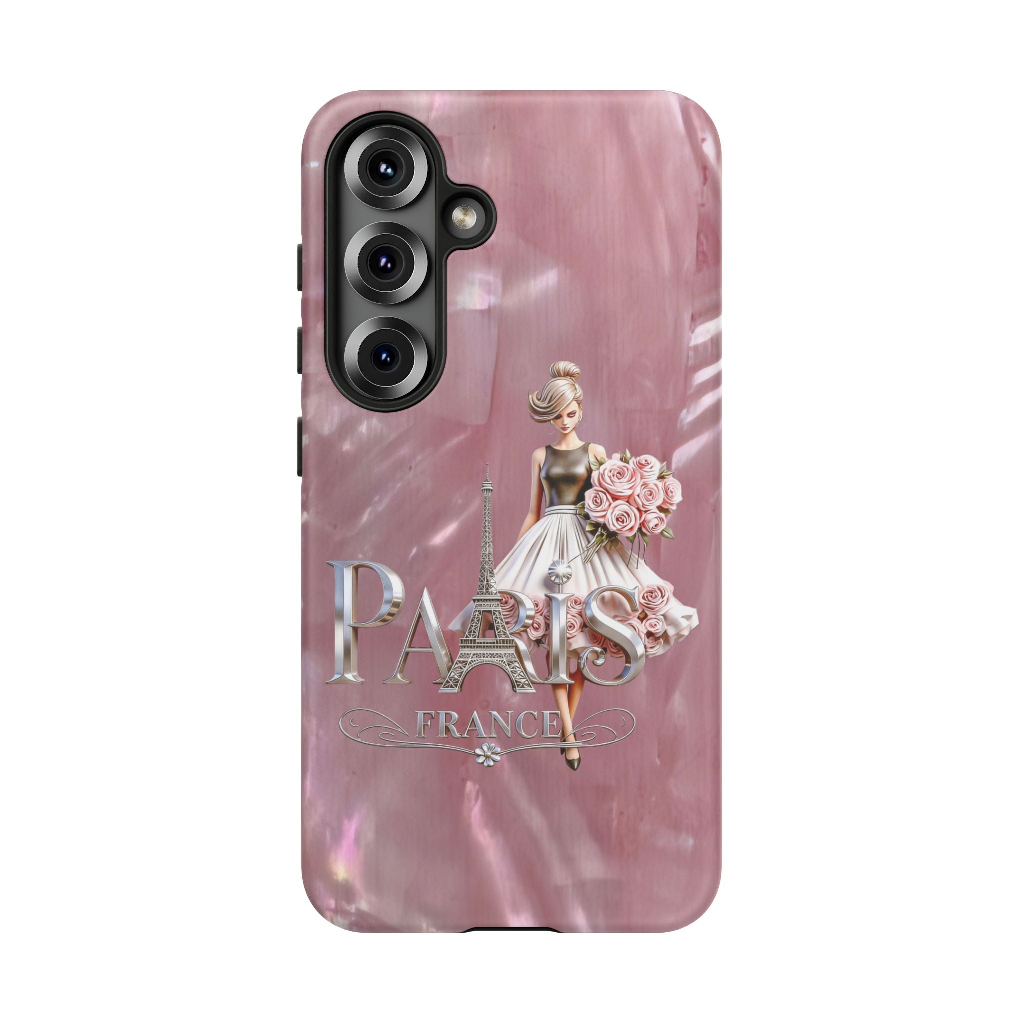 Paris Floral Phone Case - Pink Eiffel Tower Fashion Girl Tough Case Printify